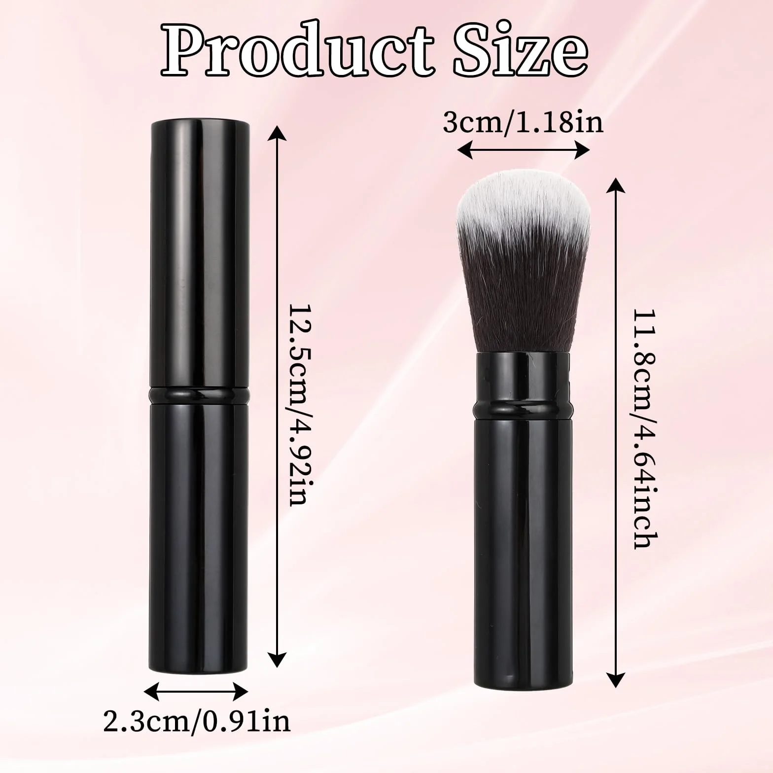Kabuki pędzel do makijażu, czarny, wysuwany pędzel do tuszu do rzęs z pokrywką, do ochrony przed słońcem, bronzer róż