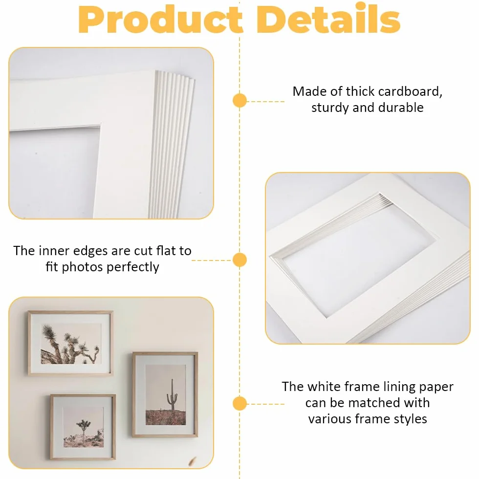 EXIN DECHEN 10 sztuk passe-partout 15x20 cm wymiary zewnętrzne 9x14 cm wymiary wewnętrzne, passe-partout z kartonu biały, passe-partout kartonowy do ramek na obrazy, zdjęcia, pocztówki, druki