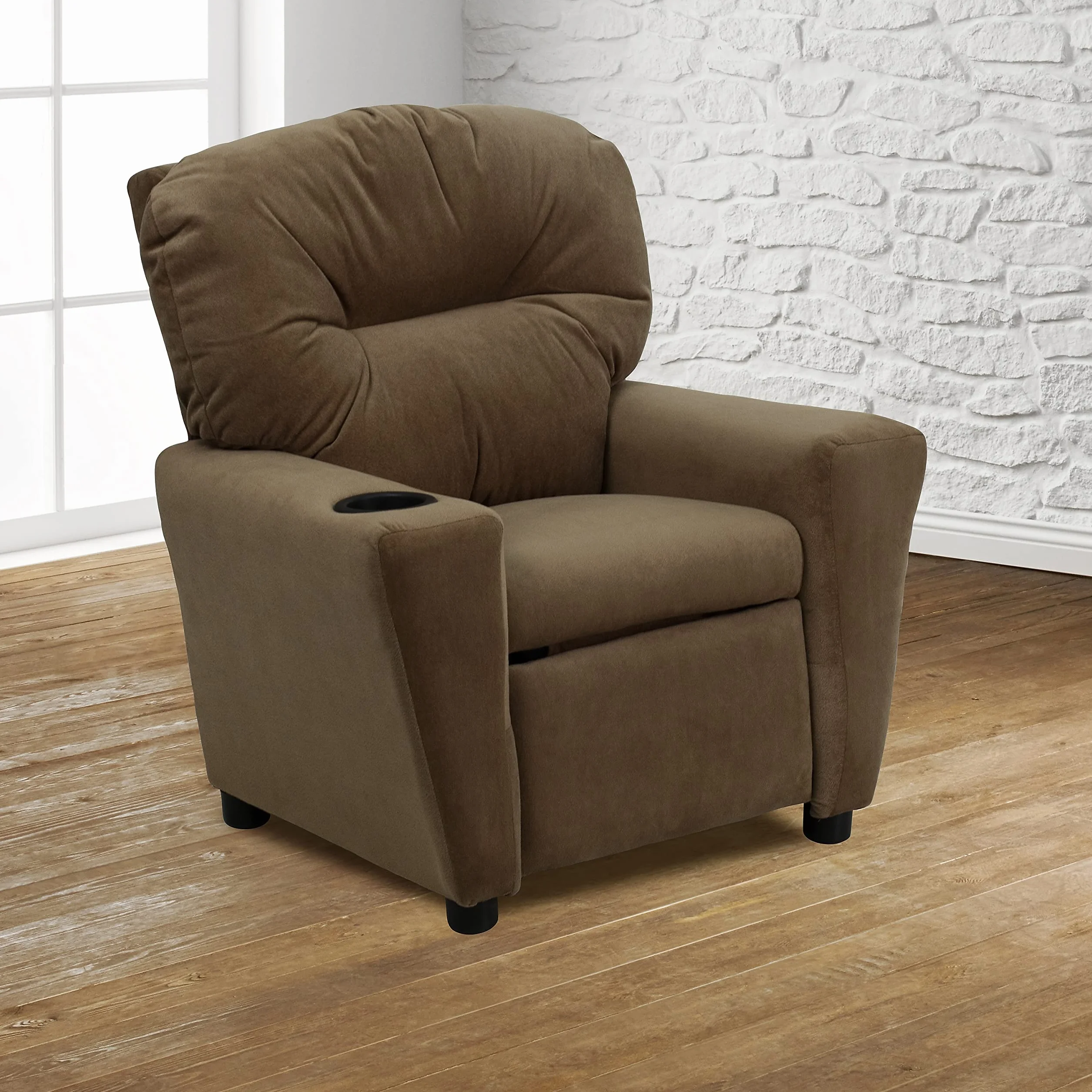 Flash Furniture Współczesny leżak z mikrofibry z uchwytem na kubki, drewno, brązowy, 66,04 x 53,34 x 53,34 cm