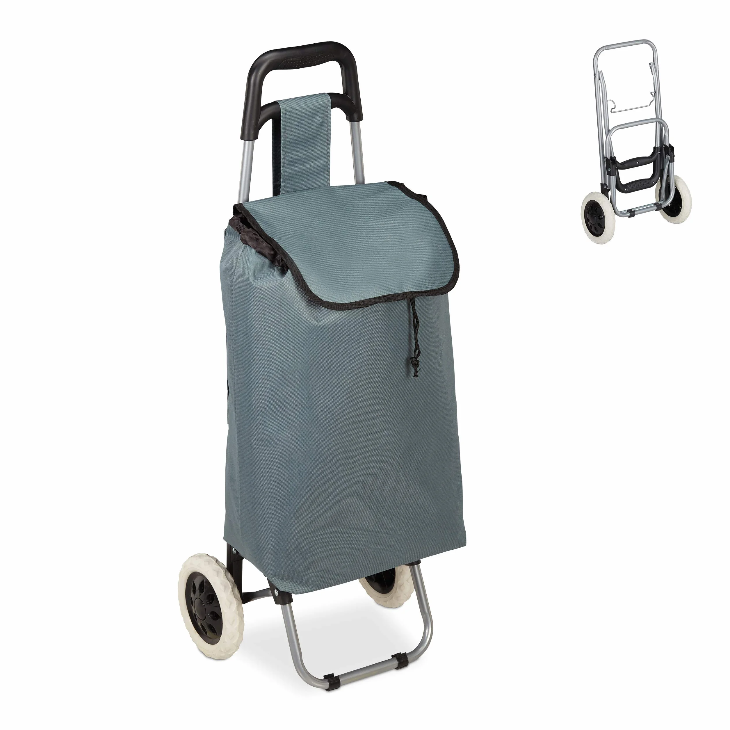 Relaxdays Wózek na zakupy, składany, 25 l, torba na zakupy z kółkami, obciążenie do 10 kg, wys. x szer. x gł.: 91 x 40 x 30 cm, szary, 1 sztuka