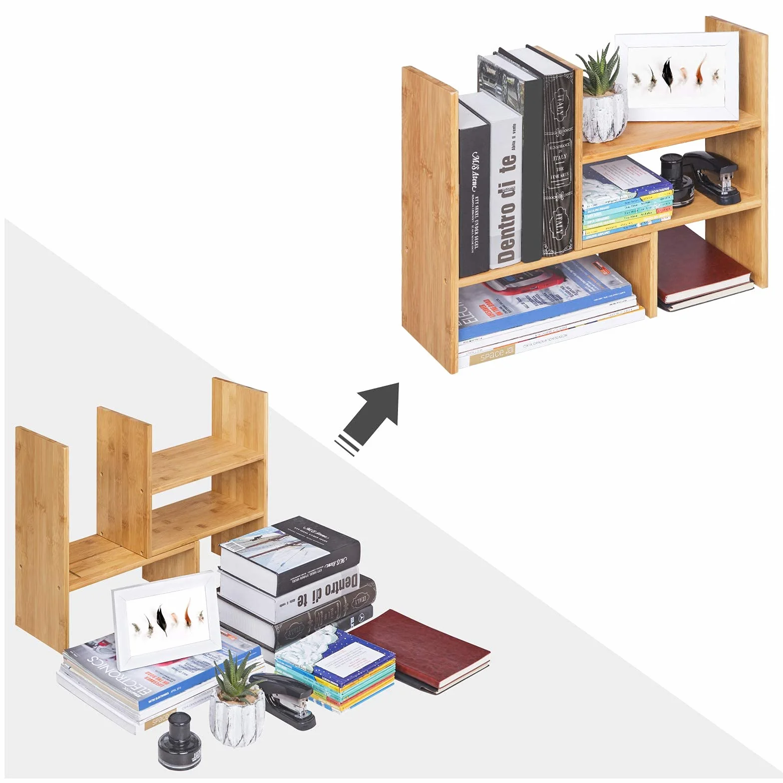 SONGMICS Regulowany System Półek Organizer na Stół Bambusowy OFS45NL