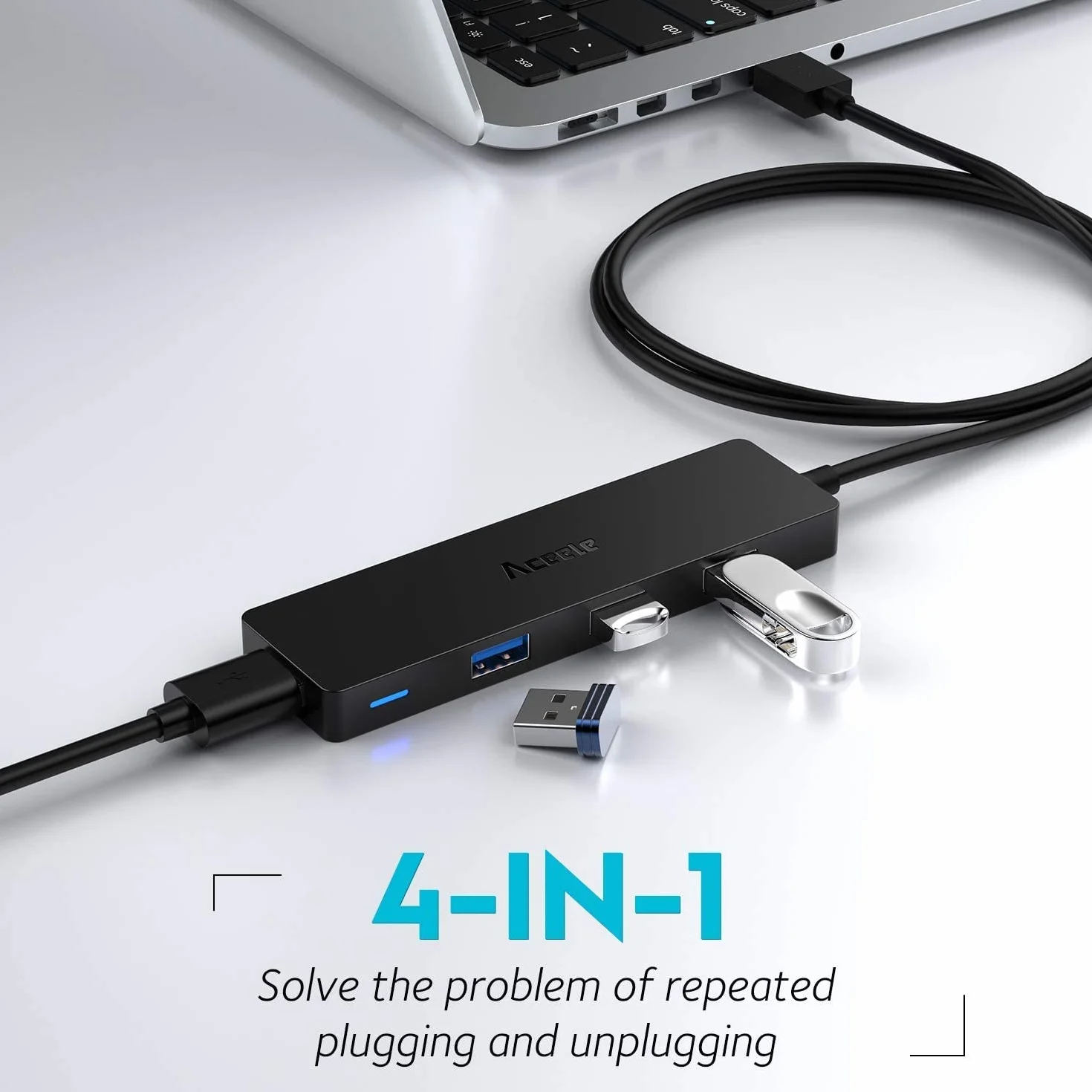 Aceele USB 3.0 Hub 4 Porty Wieloportowy hub USB 5Gb/s z Kablem 120cm Koncentrator USB 3.0 z 4 Portami do PS4, Xbox 360, MacBook, Pro/Mini, iMac, Dell XPS, Surface Pro 6/5, Chromebook itp