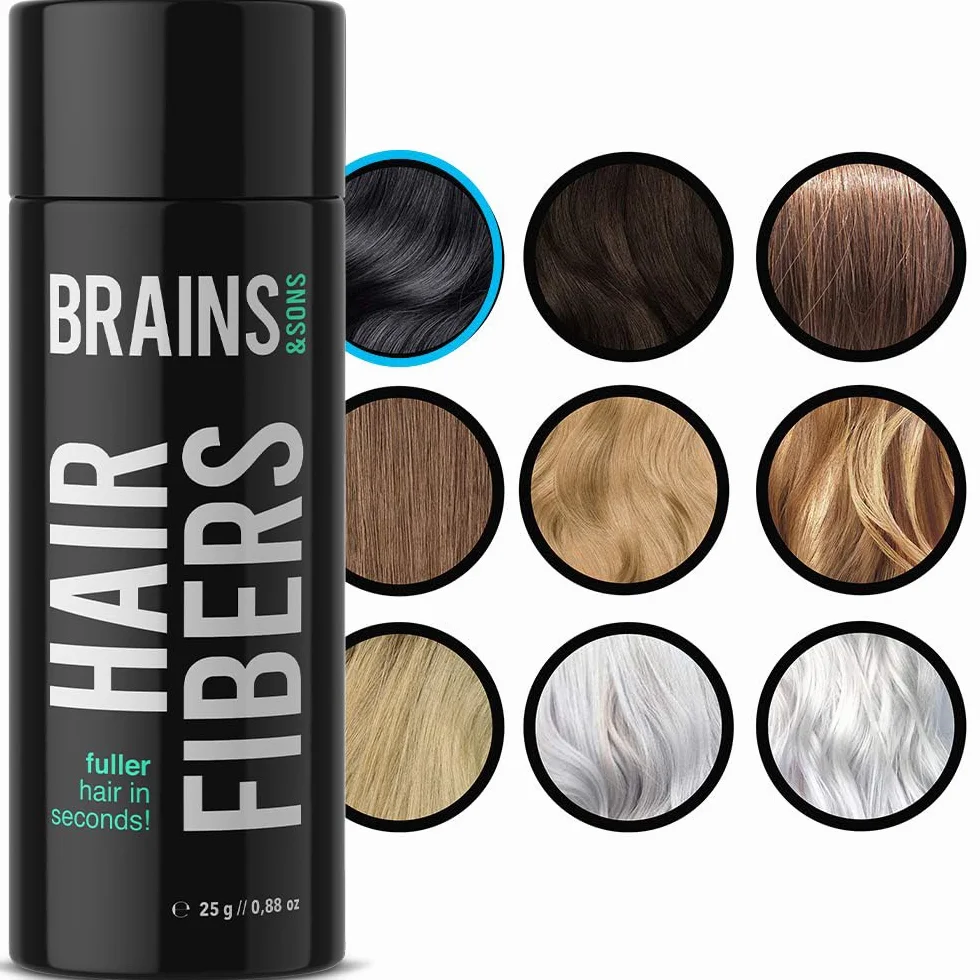 Brains & Son Produkt w proszku do zagęszczania włosów z natychmiastowym efektem, do zastosowania w przypadku zakoli, wypadania włosów i przerzedzonych włosów, puder do włosów, 25 g (czarny)