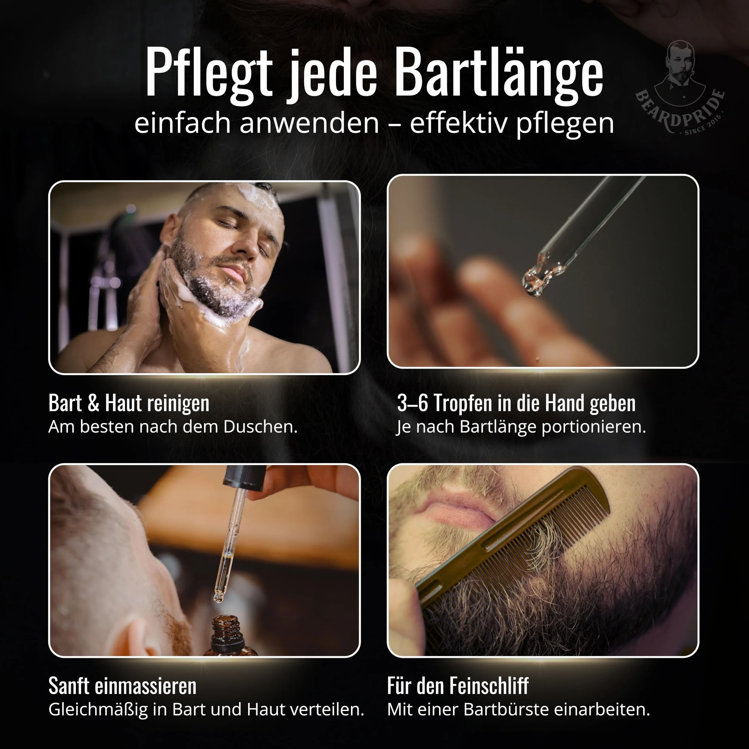 BEARDPRIDE Olejek do brody "Let it Grow!" – naturalny olejek do pielęgnacji brody – z olejem rycynowym, olejkiem migdałowym i olejkiem arganowym – do brody pełnej i trzydniowej brody – 100% naturalny