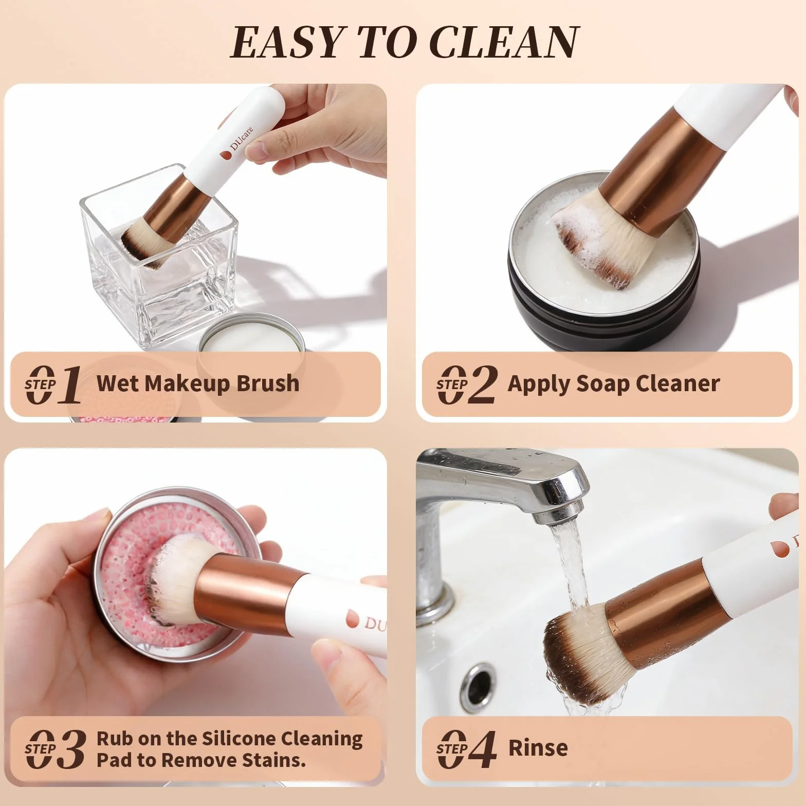 DUcare Pędzel do podkładu Płaski wierzchołek Kabuki Pędzel, syntetyczny Profesjonalny płyn Blending Mineral Powder Makeup Tools, Roségold/Weiß
