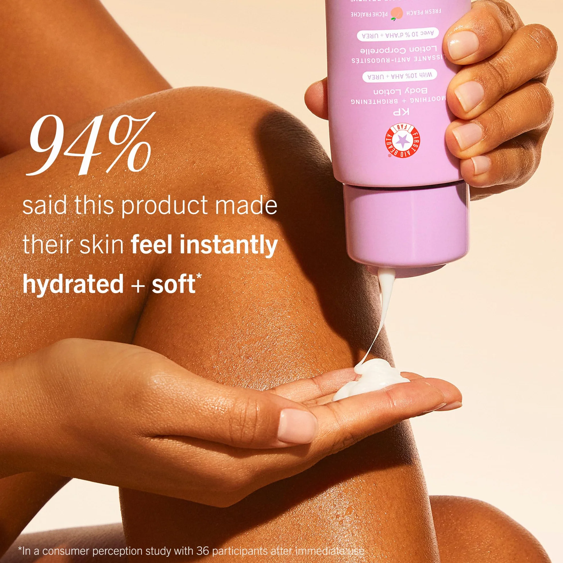 First Aid Beauty – Balsam do ciała KP z 10% AHA, kwasem mlekowym, mocznikiem i owsianką koloidalną, złuszcza, nawilża, usuwa grudki KP, nowy zapach brzoskwiniowy, 190 g