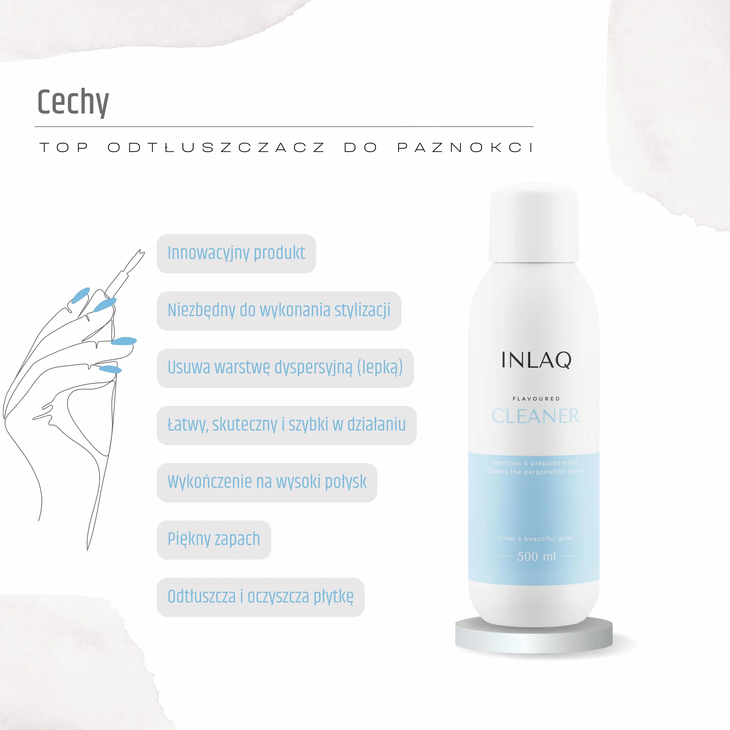 INLAQ® Cleaner | Odtłuszczacz do paznokci | 500 ml