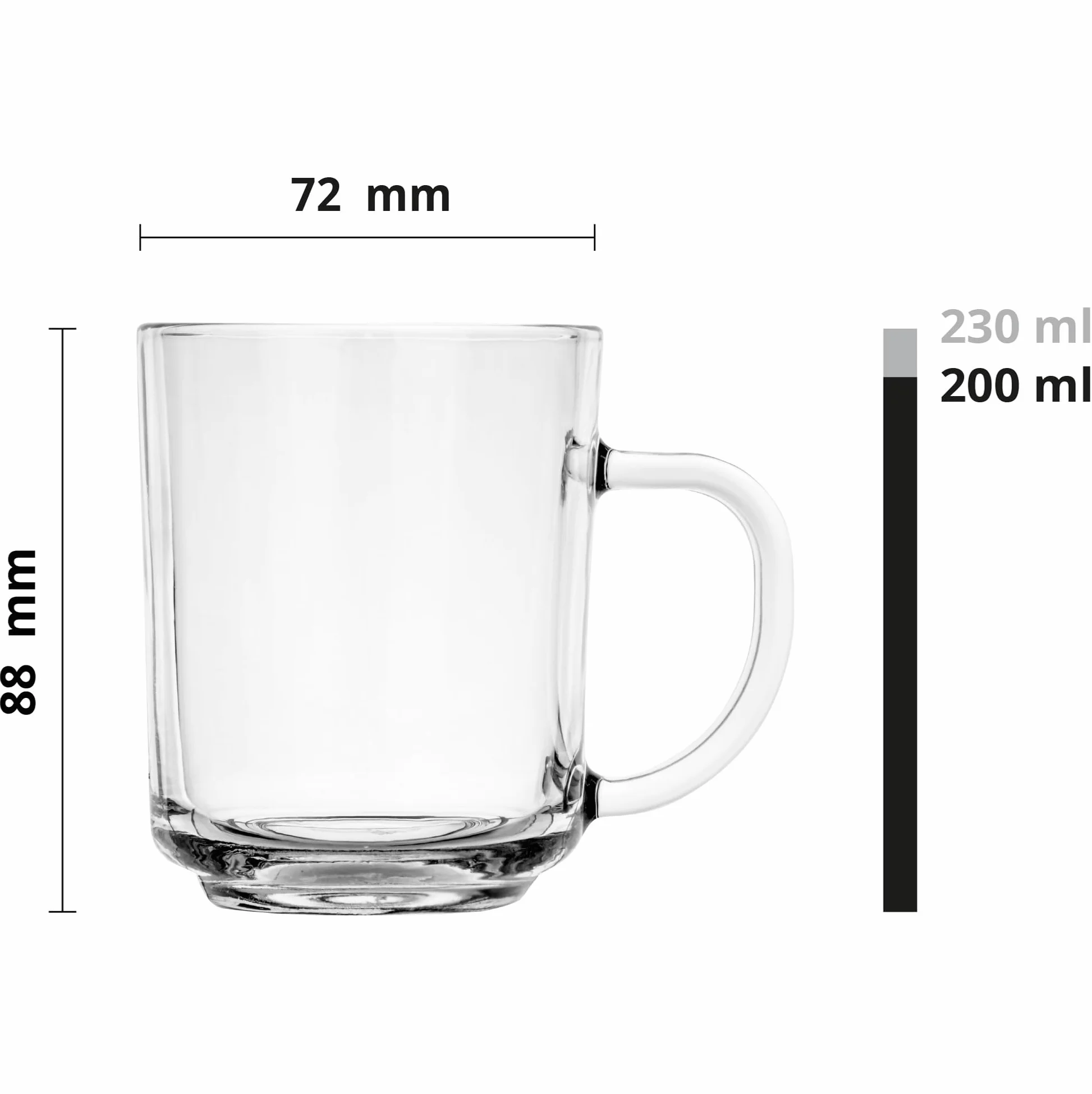 Glasmark Krosno Zestaw Kubków Szklanych 0,25 L Do Kawy i Herbaty Z Uchem 6 x 250 ML