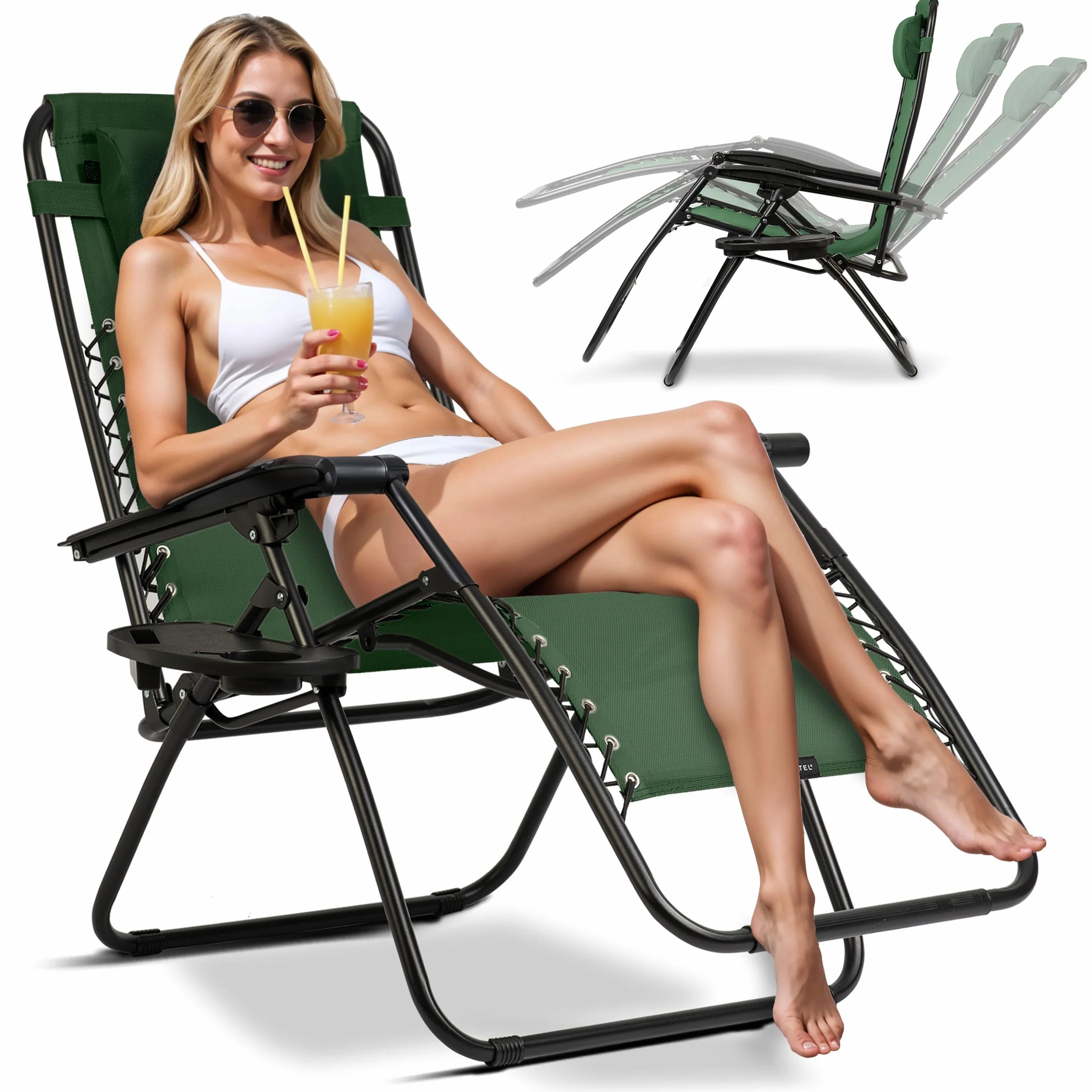 Leżak Ogrodowy ChillWell Składany z Poduszką 120 kg 110x102x60 cm Zielony 2 Sztuki