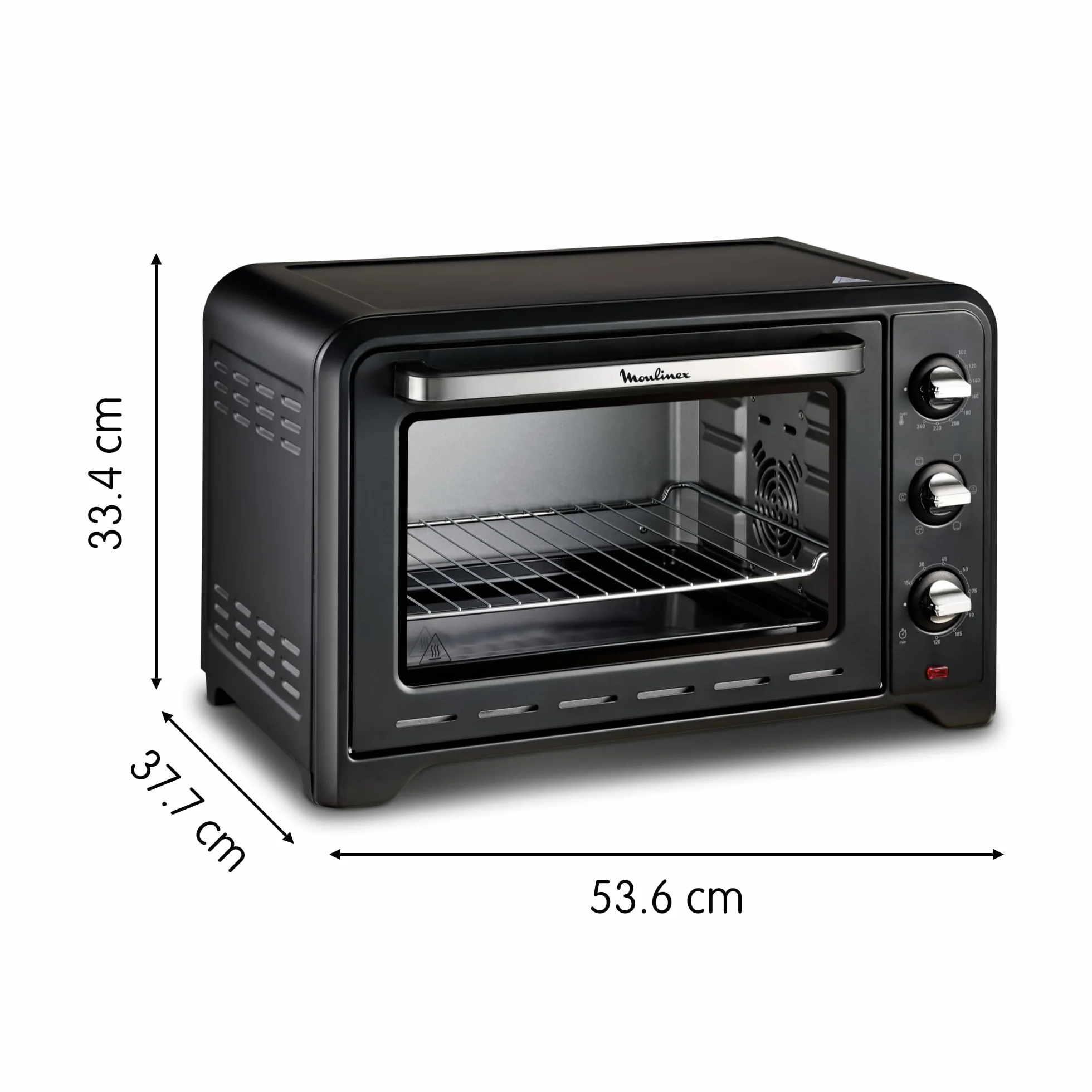 Moulinex Piekarnik 33 l, ogrzewanie obrotowe, zaawansowana konwekcja, 6 trybów gotowania, termostat regulowany do 240°C, timer 120 min, kratka odwracalna, uchwyty silikonowe, Optimo Black OX464811