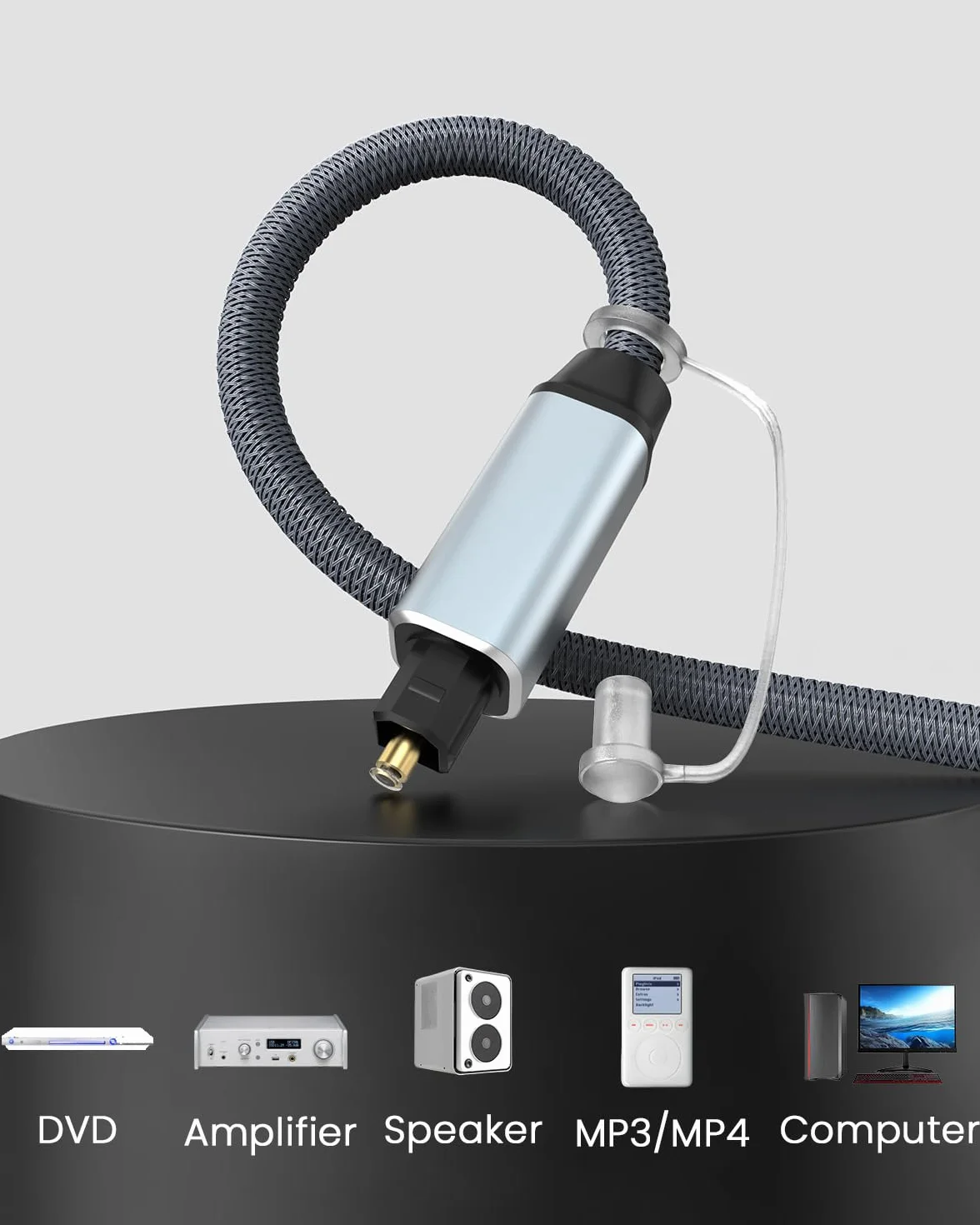 Kabel optyczny audio, nylonowy, pleciony kabel Toslink, światłowodowy, pozłacany 24-karatowym złotem, do soundbarów stereo, systemów kina domowego, Xbox/ PS3/ PS4/ PS5, DVD, wzmacniaczy, 1,5 m