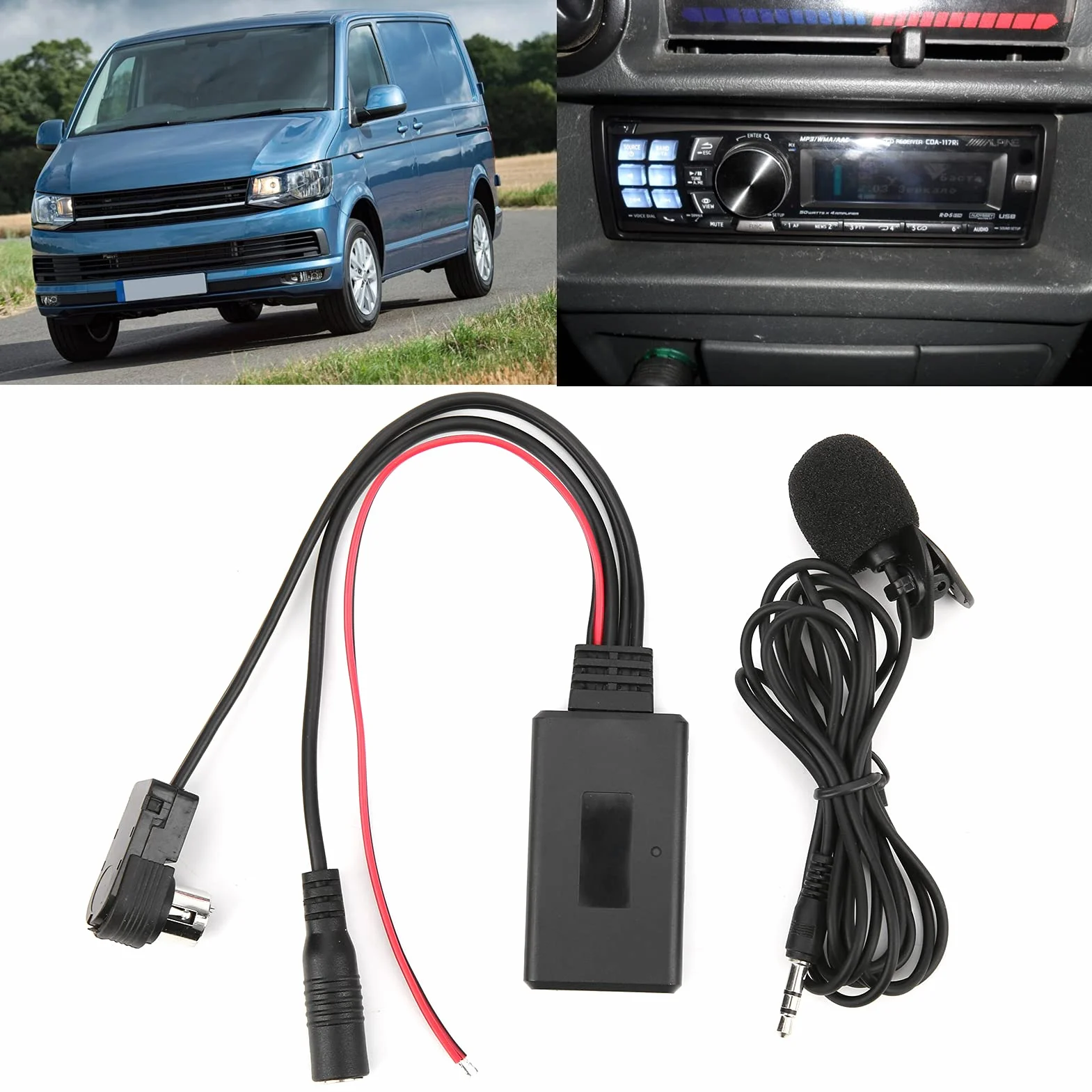 Adapter do Kabla Bluetooth 5.0 AUX Z Zestawem Głośnomówiącym Mikrofonu Kabel Audio Adapter AUX-In Adapter Samochodowy Audio Pasuje dla Alpine CDA-9857 CDA-9886 CDA-117