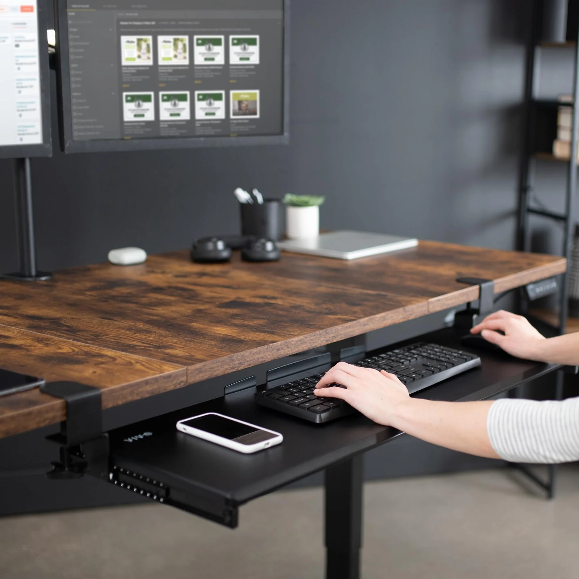 VIVO Bardzo długa taca na klawiaturę pod biurko wysuwana z bardzo stabilnym systemem mocowania zaciskowego C, 86 cm (102 cm z zaciskami) x 28 cm wysuwana platforma do pisania, czarna, MOUNT-KB15EB