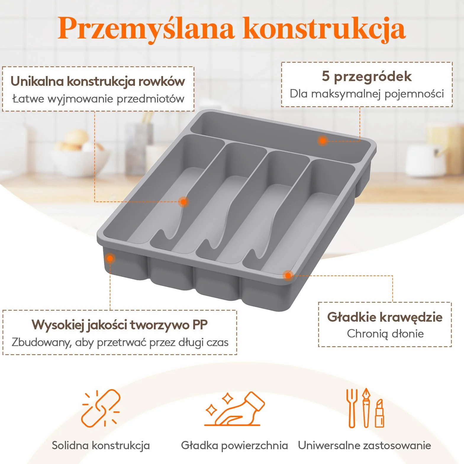 Lifewit Pojemnik na Sztućce do Szuflad 5 Przegródek Organizer Kuchenny z Tworzywa Sztucznego