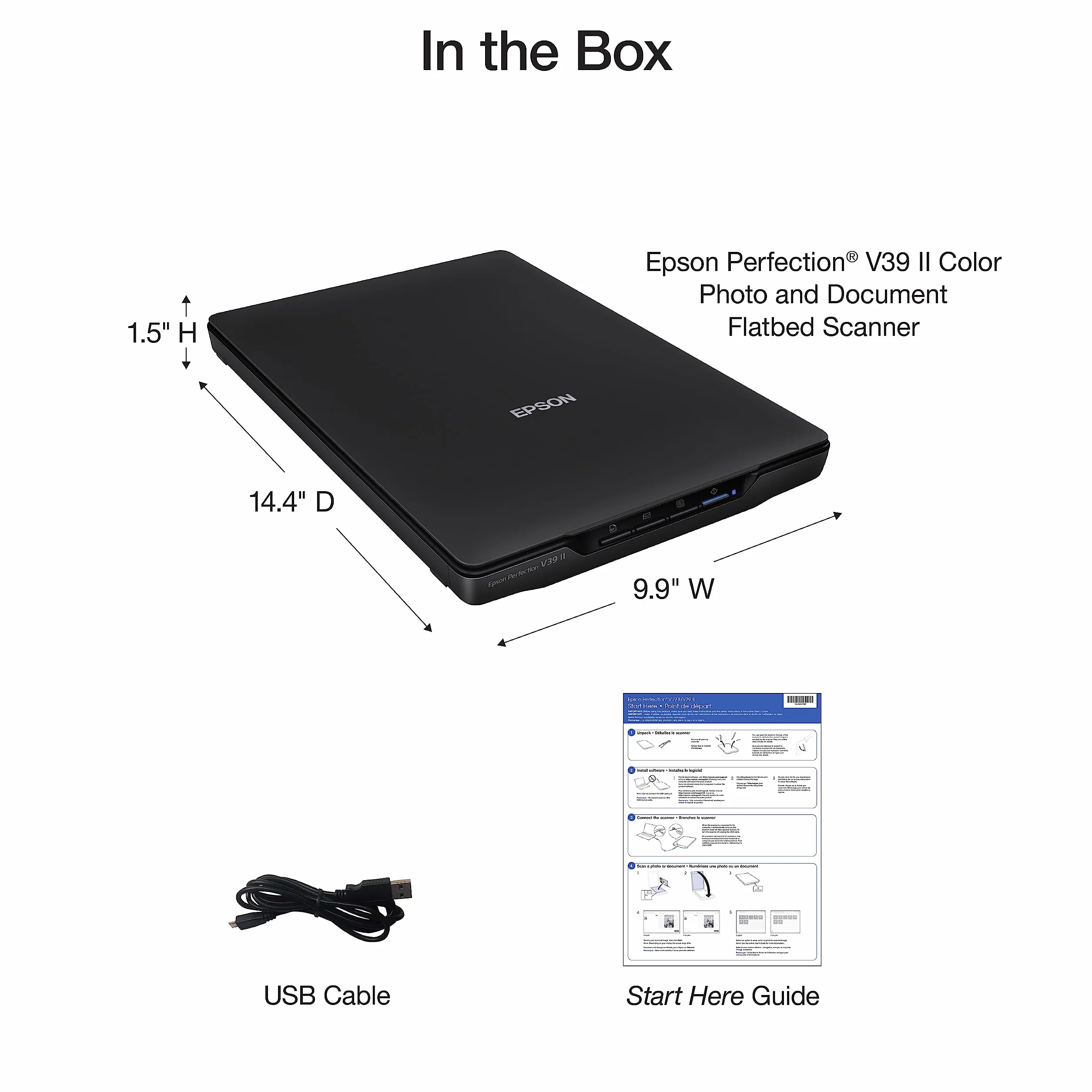 Epson Perfection V39 II kolorowy skaner płaski do zdjęć i dokumentów o rozdzielczości optycznej 4800 dpi, skanowanie do chmury, zasilanie USB i wysoki stan, zdejmowana pokrywa