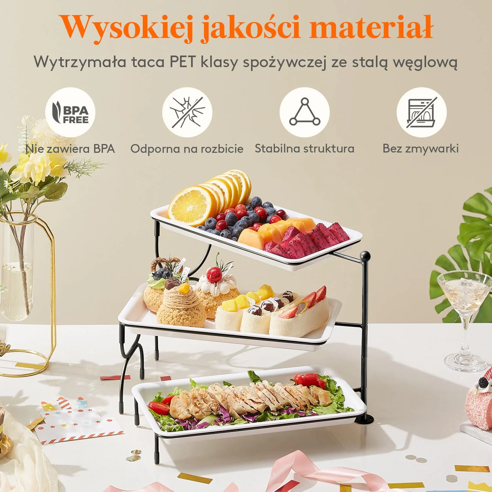 Lifewit 3-Poziomowa Taca do Serwowania 30×17cm Biały Półmisek do Żywności Wielokrotnego Użytku
