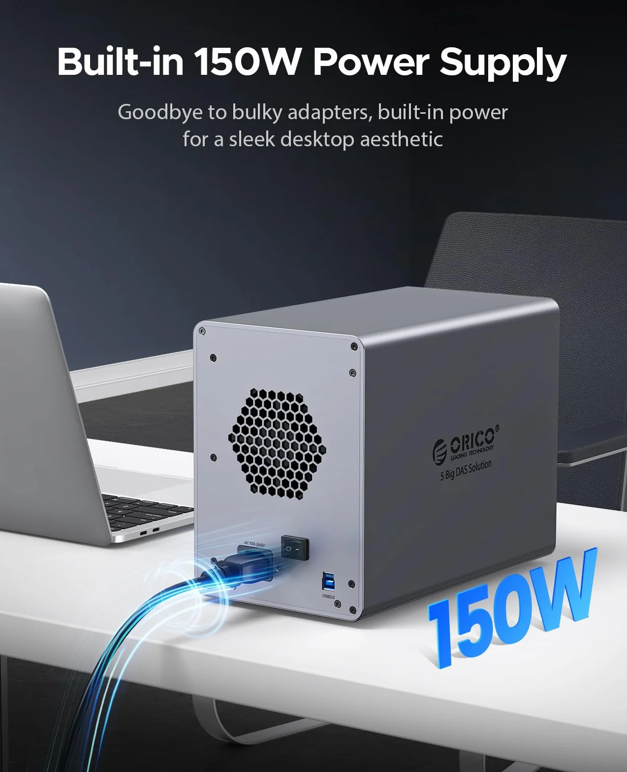 ORICO Aluminiowa Obudowa na Dyski Twarde dla 5 Dysków, Stacja Dokująca USB 3.0 dla Dysków 3.5 Cala do 22 TB Kompatybilna z MacOS i Windows (9858U3)
