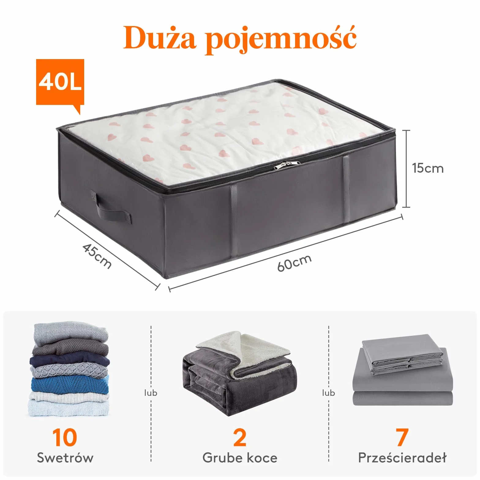 Lifewit Pojemniki Do Przechowywania Pod Łóżko 2 sztuki 40L Duża Pojemność Torby Do Przechowywania Koców Ze Wzmocnionym Uchwytem Szary