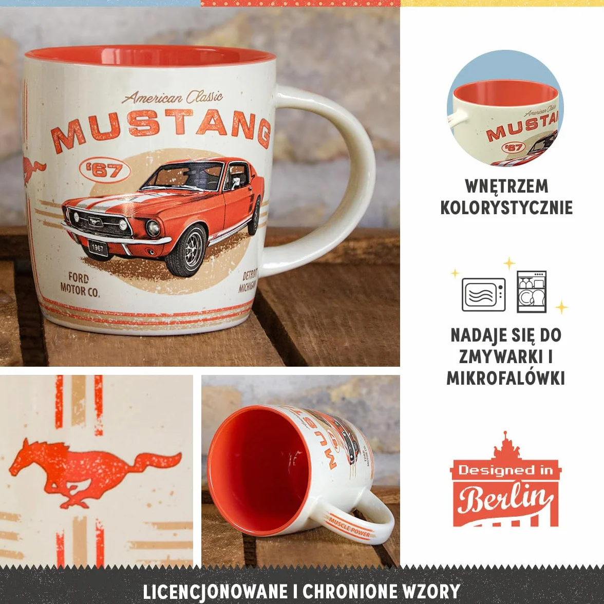 Retro kubek 330 ml Ford Mustang GT 1967 Red - Oficjalny licencjonowany kubek ceramiczny