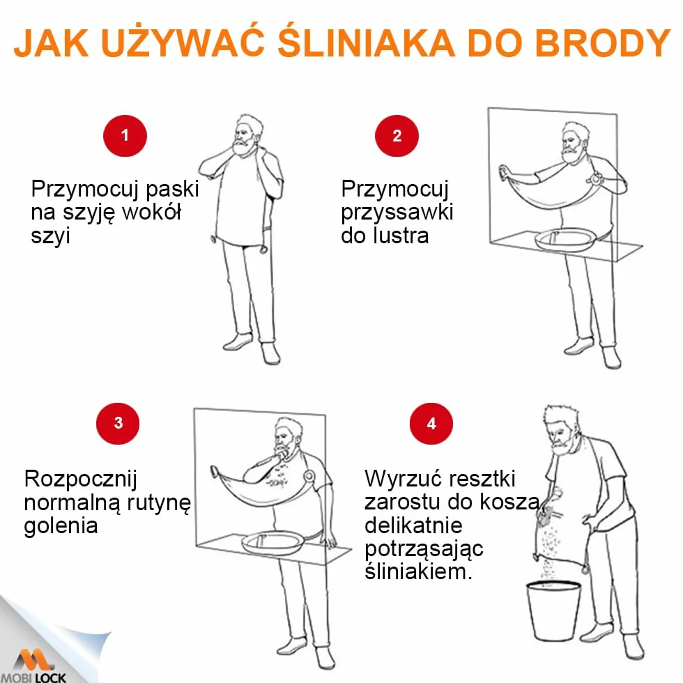 Śliniak do Golenia Brody - Inteligentny sposób na golenie - Fartuch przycinania brody - Peleryna do golenia dla mężczyzn (urodziny, Dzień Ojca, Boże Narodzenie) - Goleniem bez bałaganu - od Mobi Lock