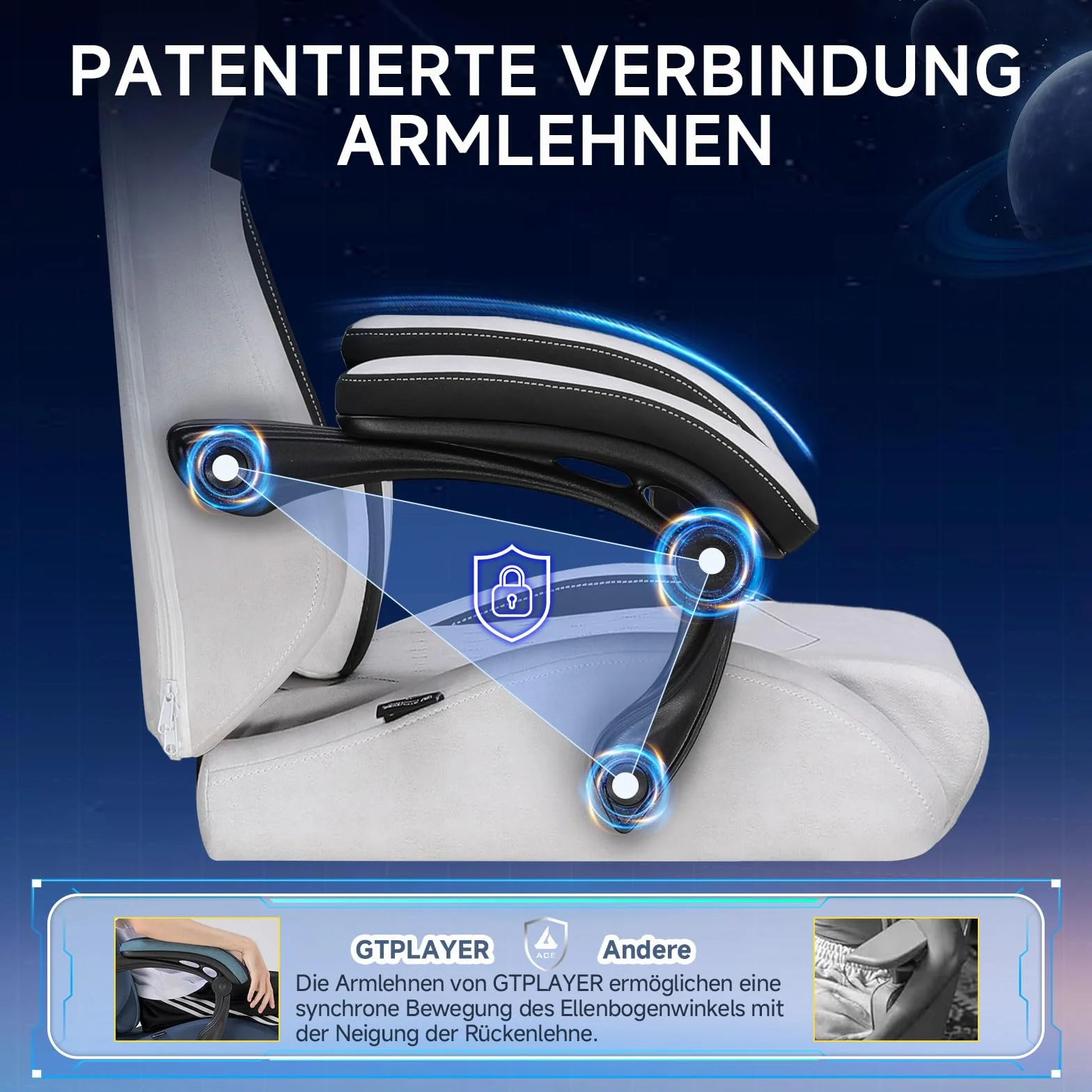 GTPLAYER Fotel gamingowy ergonomiczny materiałowy z podparciem lędźwiowym nośność 150 kg szary