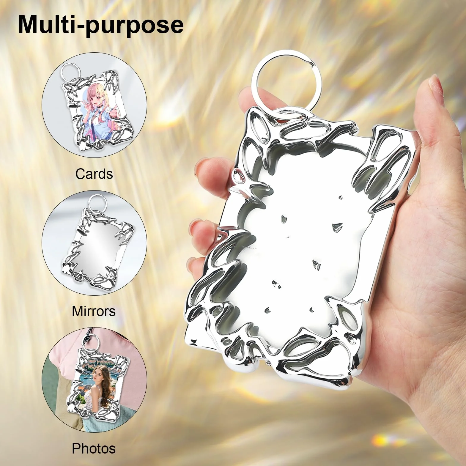Galwanizacja tworzyw sztucznych Sliver Irregular Frame Photocard Holder Keychain 7,6 cm