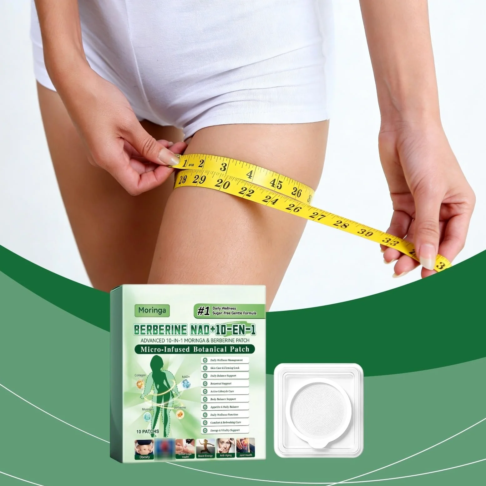Moringa x Berberine 10 w 1, plaster odchudzający Nano Microneedle | Naturalne składniki, łatwe w aplikacji, niewidoczne pod ubraniem, idealne dla mężczyzn i kobiet