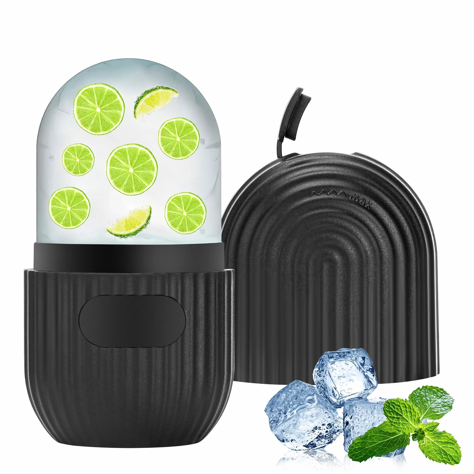 Ice Roller, lodowa twarz, silikonowa hulajnot na lody, twarz hulajnogi, wielokrotnego użytku do twarzy twarzy do twarzy do porów, rozjaśniające fałdy, pielęgnacja skóry （czarny）