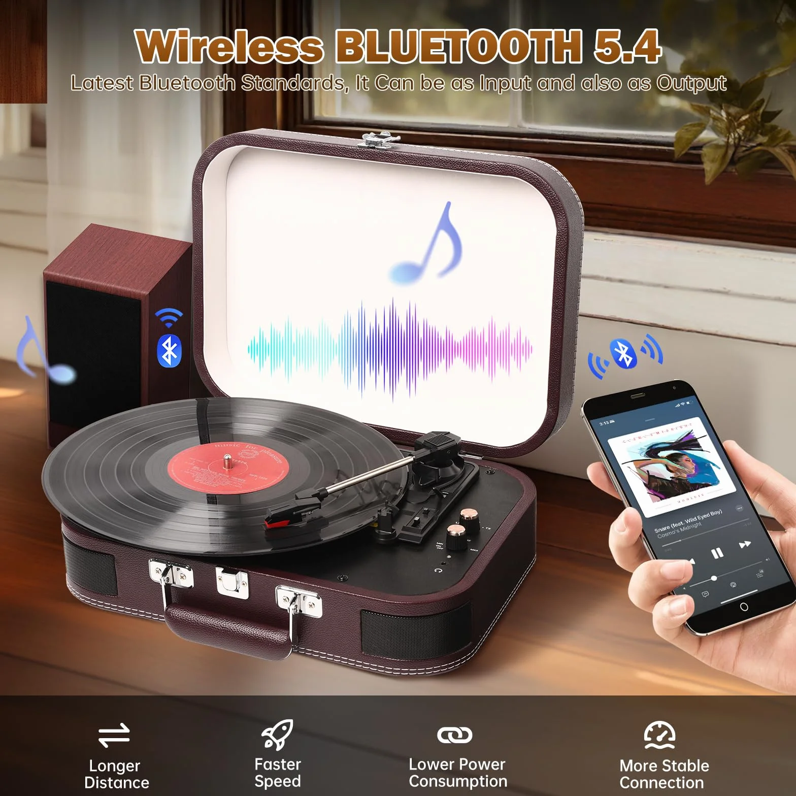 Gramofon Bluetooth, gramofon z głośnikami 33/45/78 obr./min, napęd pasowy, winylowy, USB, gramofon retro, winylowy na MP3 (czerwony)