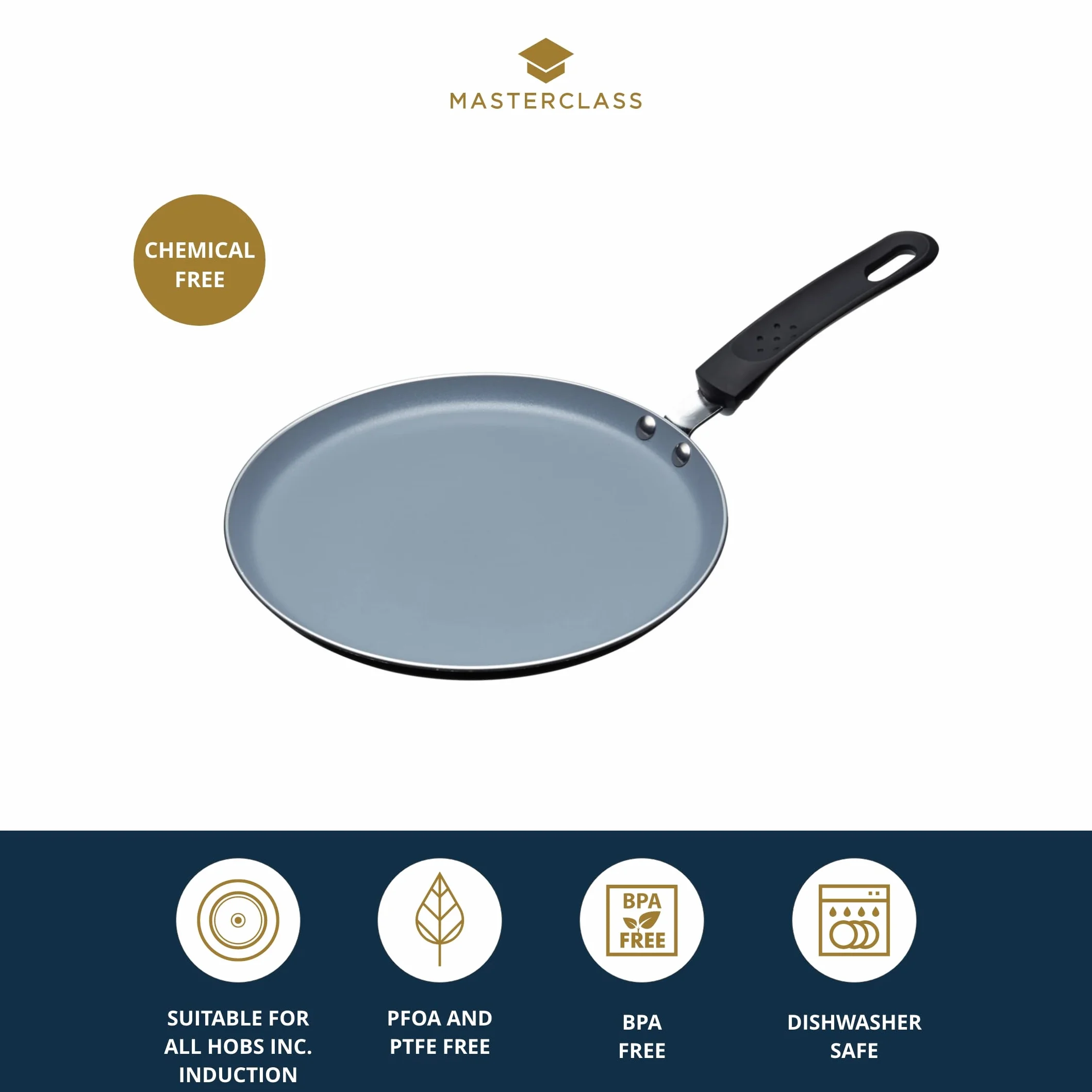 MasterClass Eco Induction Crepe/Pancake Pan 24 cm Powłoka Nieprzywierająca PTFE PFOA BPA Aluminium Żelazo Czarny Niebieski