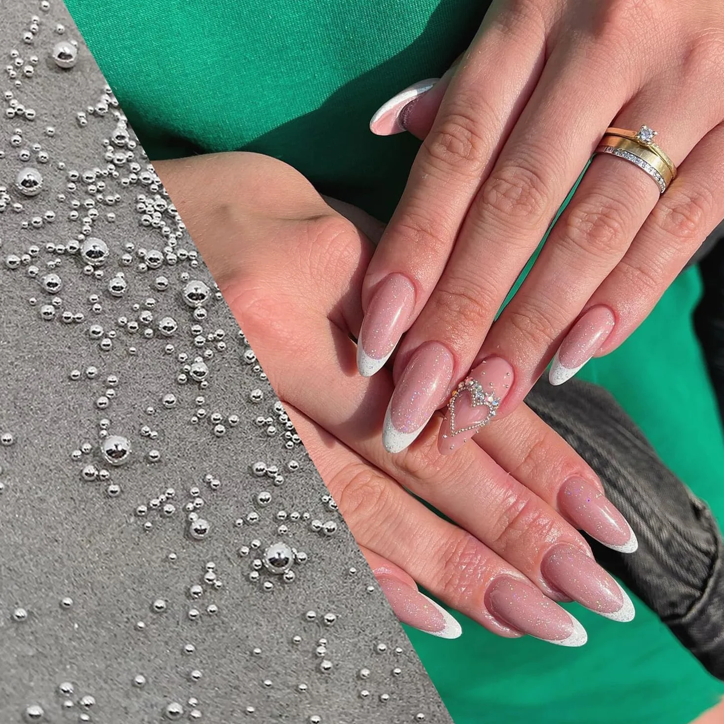 Białe beżowe koraliki do paznokci, płaskie koraliki do stylizacji paznokci, złote metalowe koraliki kawiorowe, Nail Art kamienie stras, charmsy, kawior do paznokci