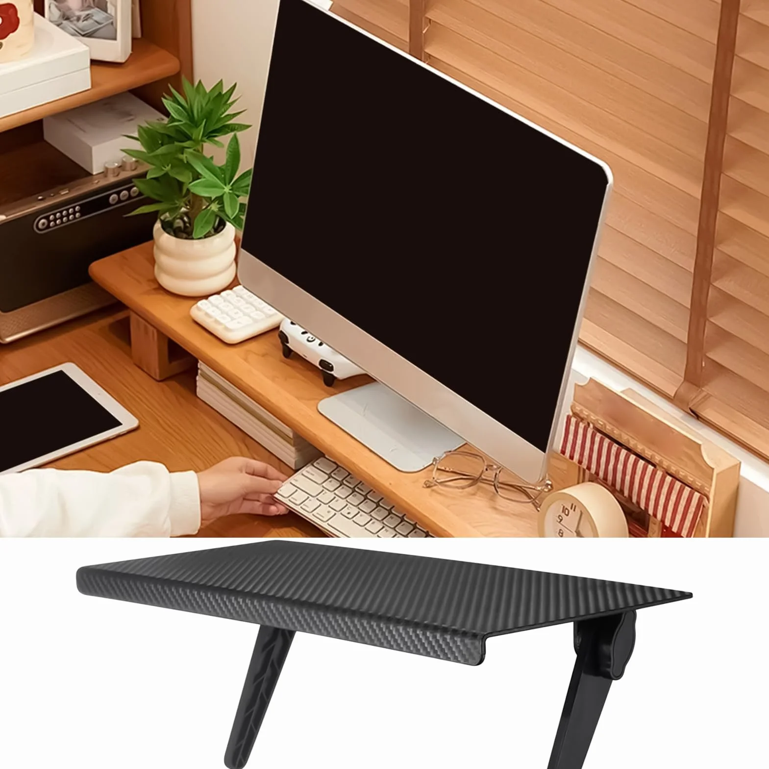 Regulowana półka na telewizor 33 cm czarny organizer na elektronikę