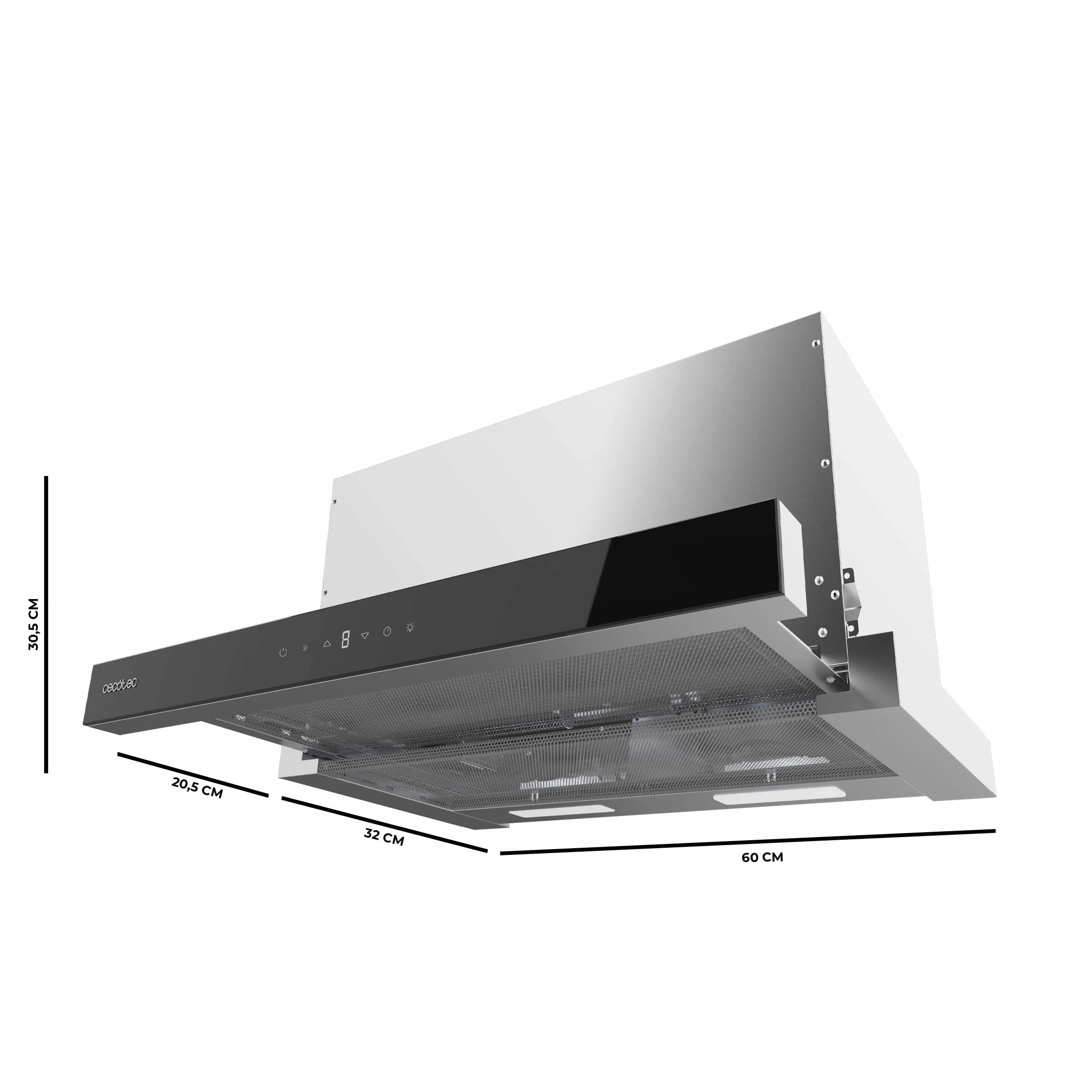 Cecotec Okap Kuchenny 60 cm TLT 605500 Glass Black A++ 70 W 550 m³/h Dotykowy Gesty Filtr Węglowy