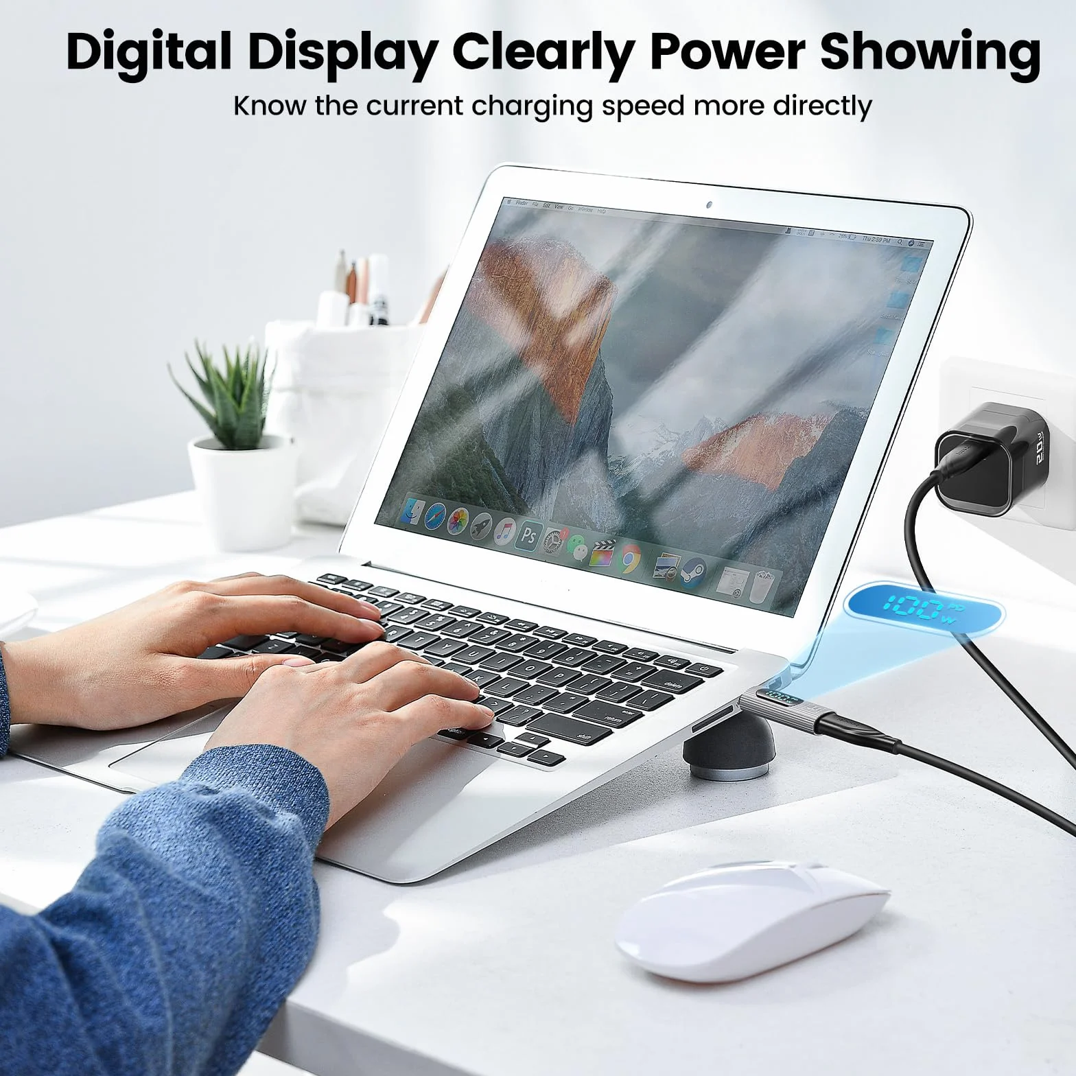 Adapter USB C, 2szt. 100W USB C żeński na USB C męski Adapter przedłużający Typ C Tester miernika mocy z cyfrowym wyświetlaczem do iPada Pro iPhone15Pro Max/MacBook Pro (Srebrny)
