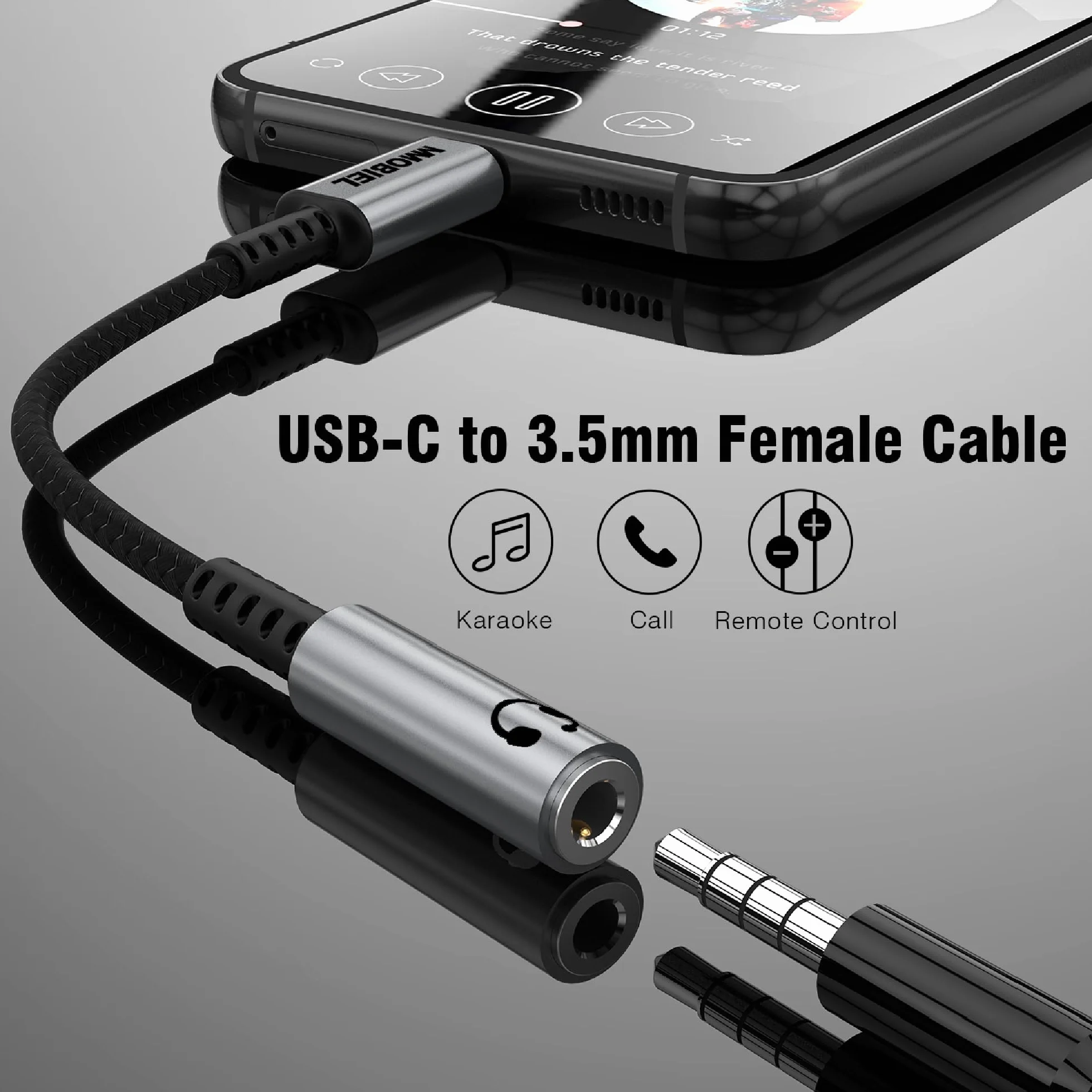 MMOBIEL USB-C na 3,5mm TRRS Gniazdo Słuchawkowe Jack-16Bit / 48Khz-USB-C na AUX Przewód Adaptera Kompatybilny z Samsung Galaxy S26/S25, iPad, MacBook, iPhone 17 16 15, Pixel 8 i Nie Tylko - Aluminium