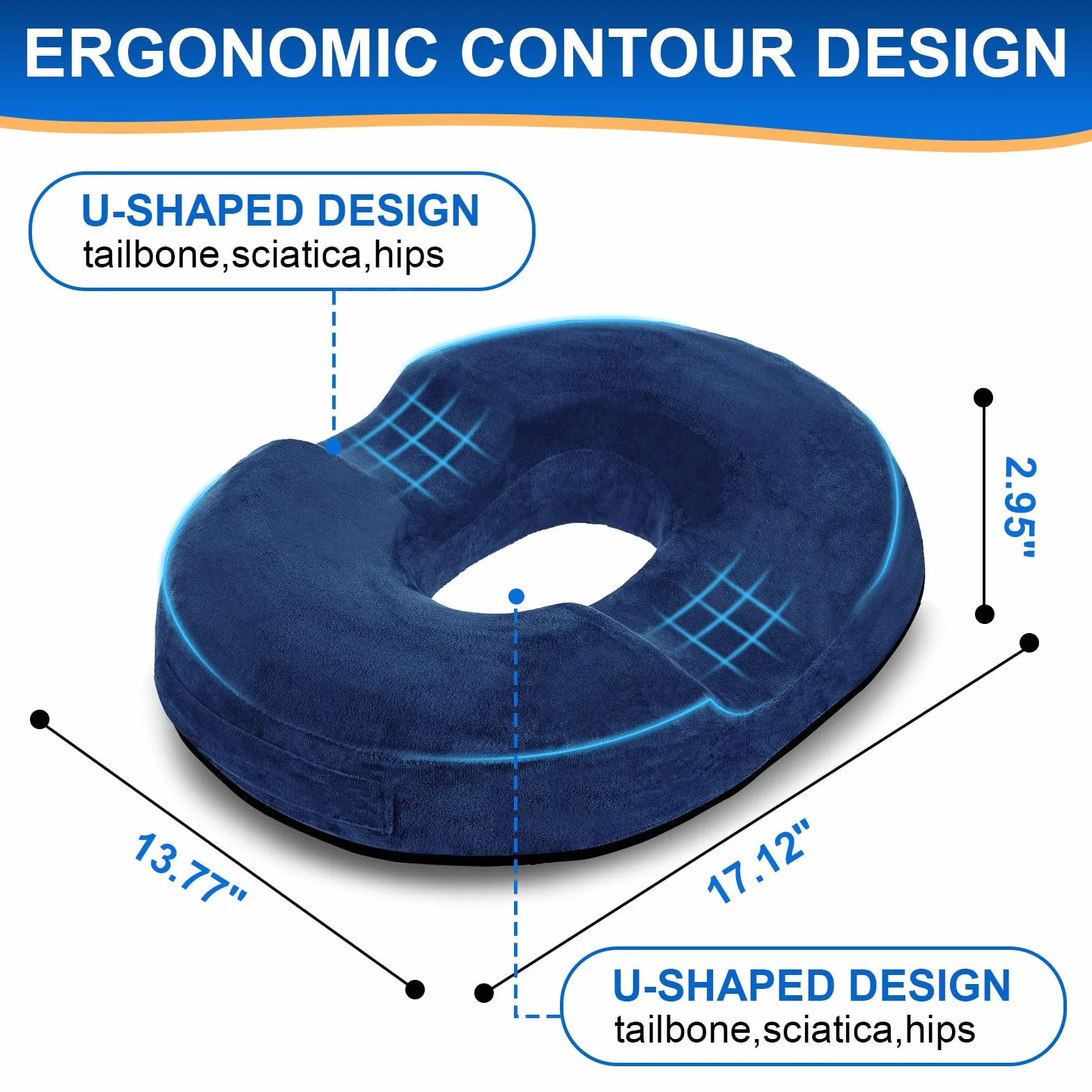 Poduszka do Siedzenia z Pianki Memory Foam Ergonomiczna Pączek Antypoślizg Poszewka Zdejmowana