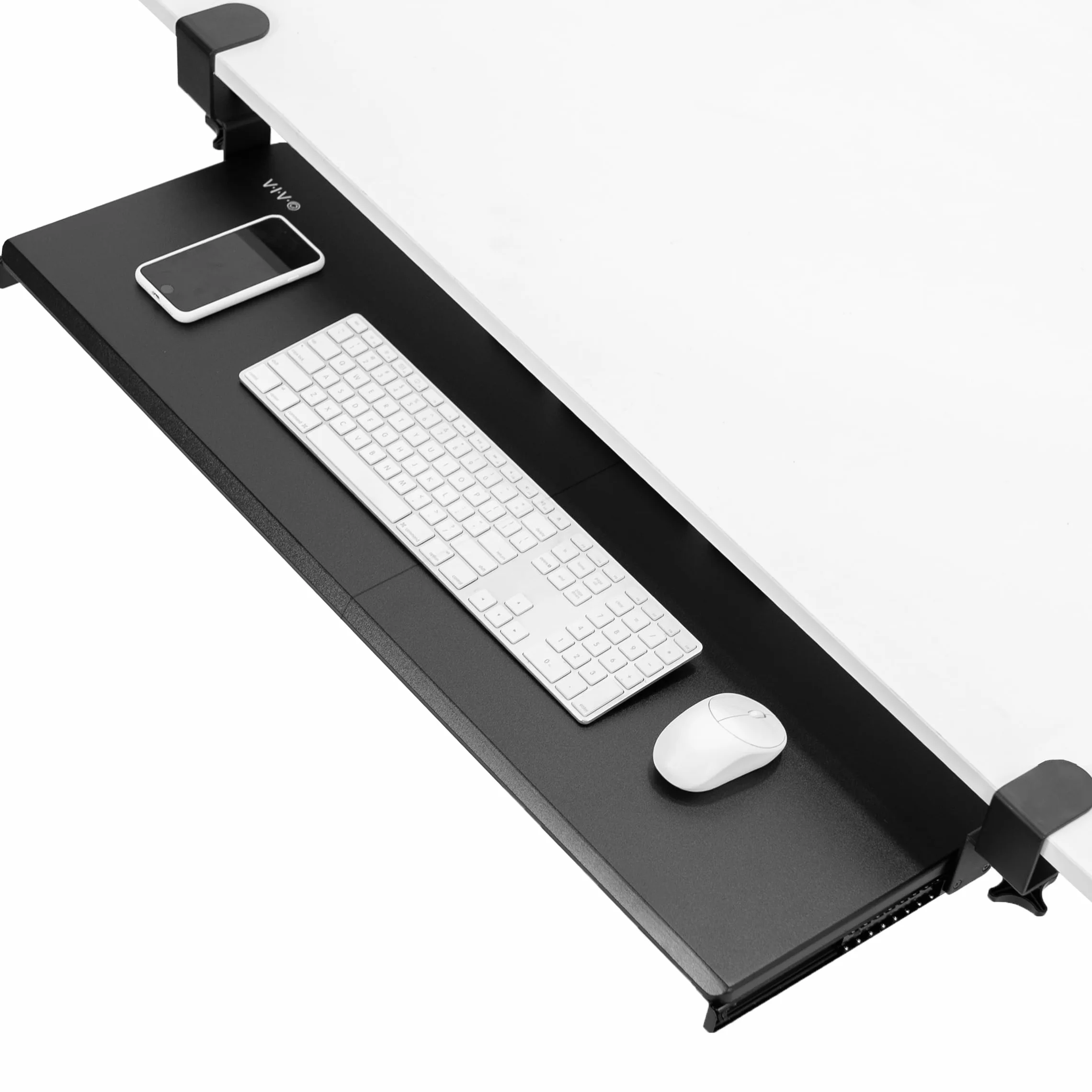 VIVO Bardzo długa taca na klawiaturę pod biurko wysuwana z bardzo stabilnym systemem mocowania zaciskowego C, 86 cm (102 cm z zaciskami) x 28 cm wysuwana platforma do pisania, czarna, MOUNT-KB15EB