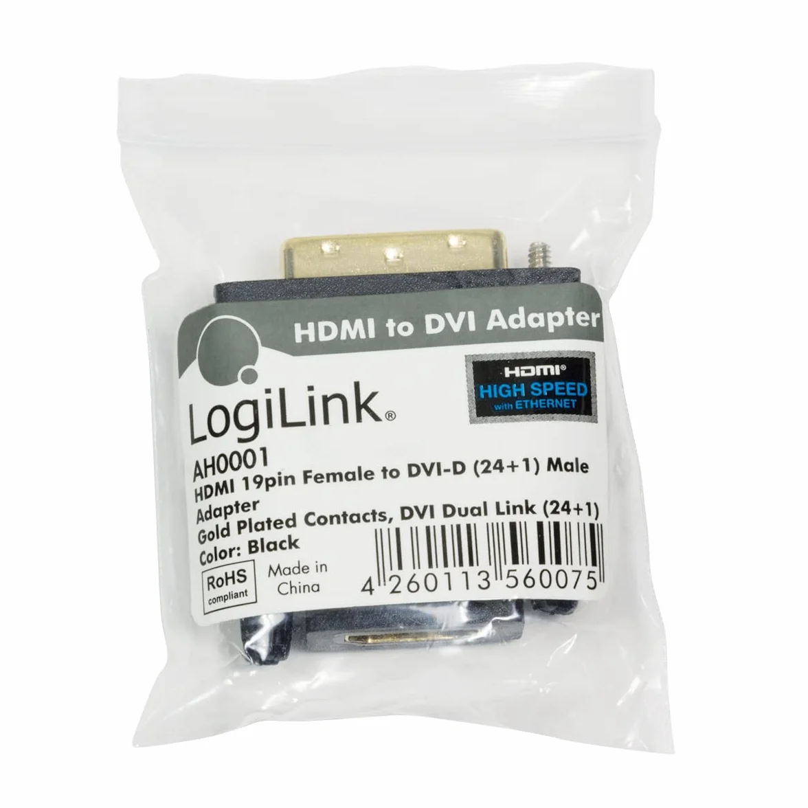 LogiLink Adapter cyfrowy HDMI do DVI-D (DVI Dual Link 24+1), obsługuje wszystkie standardy HDTV i HD ready standardy, 1 sztuka