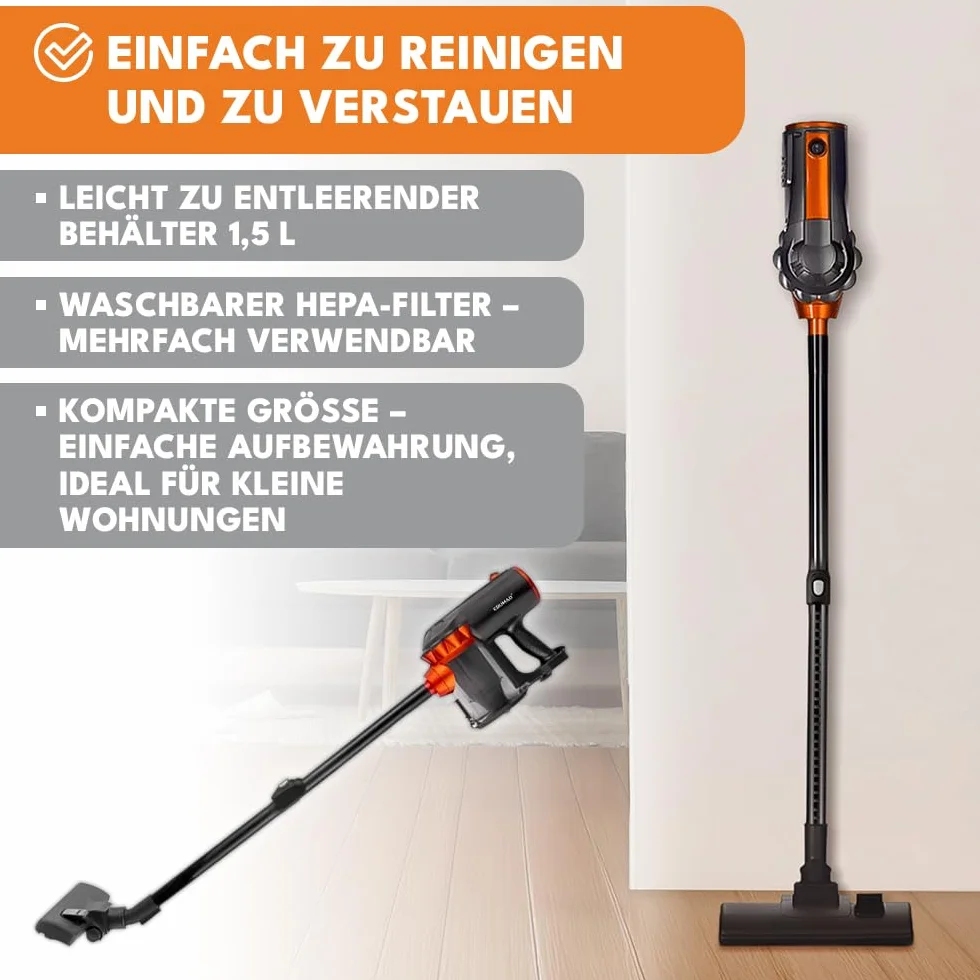 KRUMAD Odkurzacz pionowy 600W Bezworkowy HEPA 1,5L