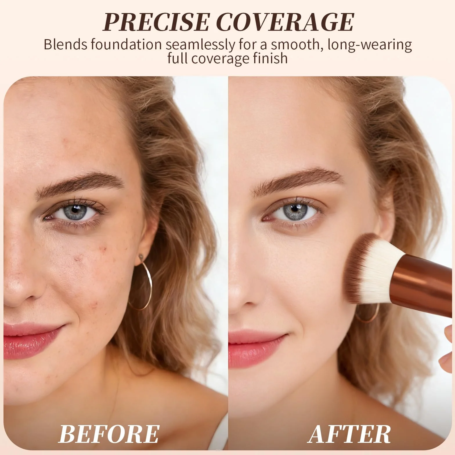 DUcare Pędzel do podkładu Płaski wierzchołek Kabuki Pędzel, syntetyczny Profesjonalny płyn Blending Mineral Powder Makeup Tools, Roségold/Weiß