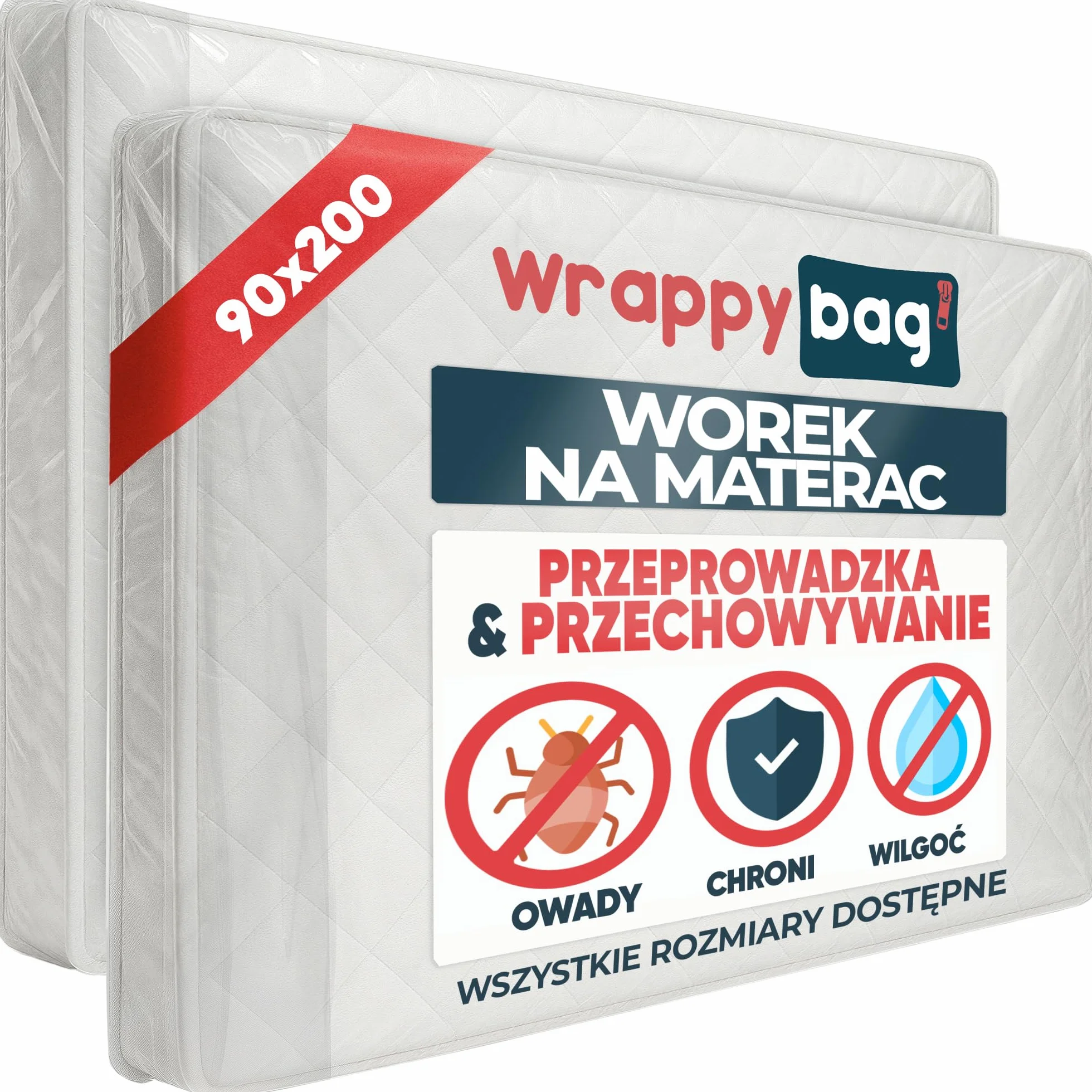 WRAPPYBAG Plastikowy Pokrowiec Ochronny na Materac 90 x 200 cm 2 szt.