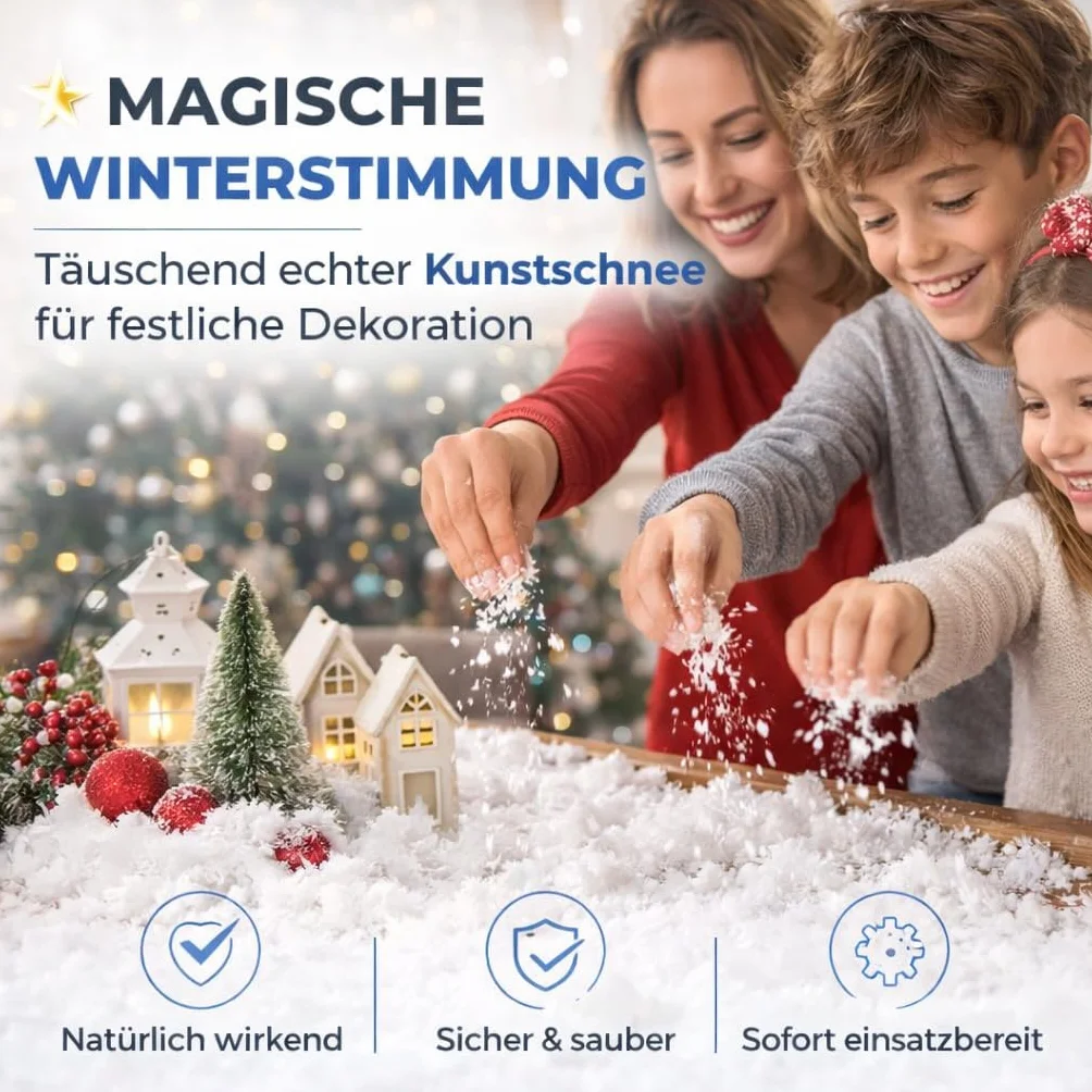 happymas Oszałamiająco prawdziwy sztuczny śnieg, śnieg miękki i puszysty - błyszczący śnieg dekoracyjny do dekoracji - dekoracyjny śnieg sypany na Boże Narodzenie
