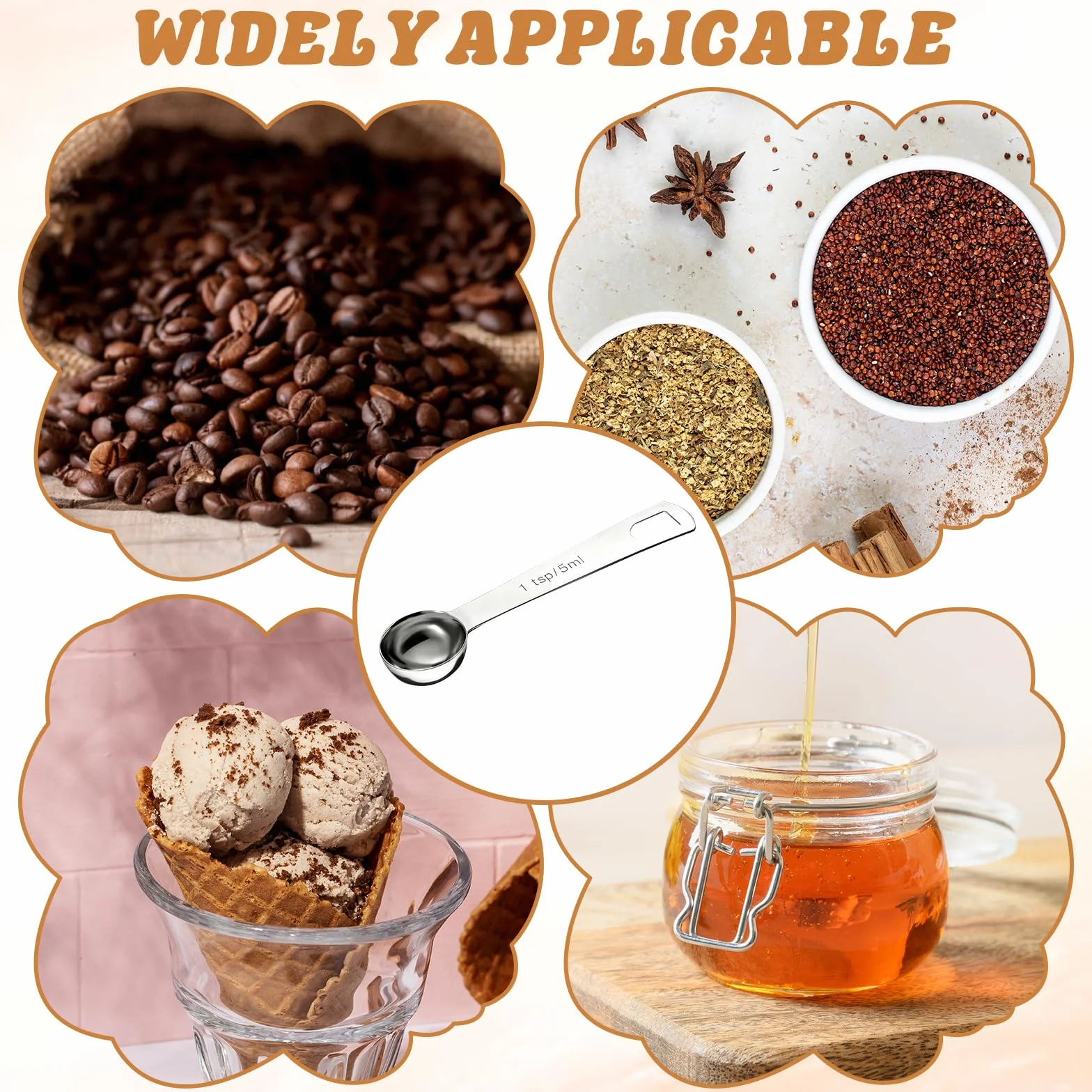 Łyżka pomiarowa do łyżeczek, 5 ml łyżeczek pomiarowych, ze stali nierdzewnej, 1 łyżeczka do łyżeczki, 1/3 łyżki, łyżka pomiarowa z krótkim uchwytem do precyzyjnego gotowania, pieczenia i pomiaru