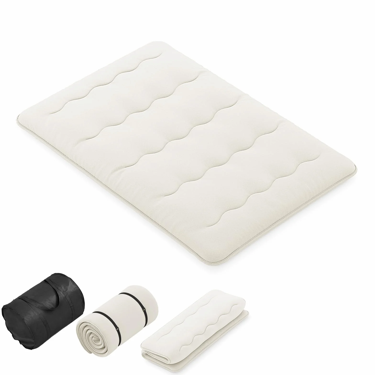GOPLUS Materac podłogowy tatami futon z pokrowcem do prania, materac tatami z torbą do przenoszenia, materac kempingowy, wyściełany materac do sypialni, salonu i na kemping (beżowy, 200 x 140 cm)