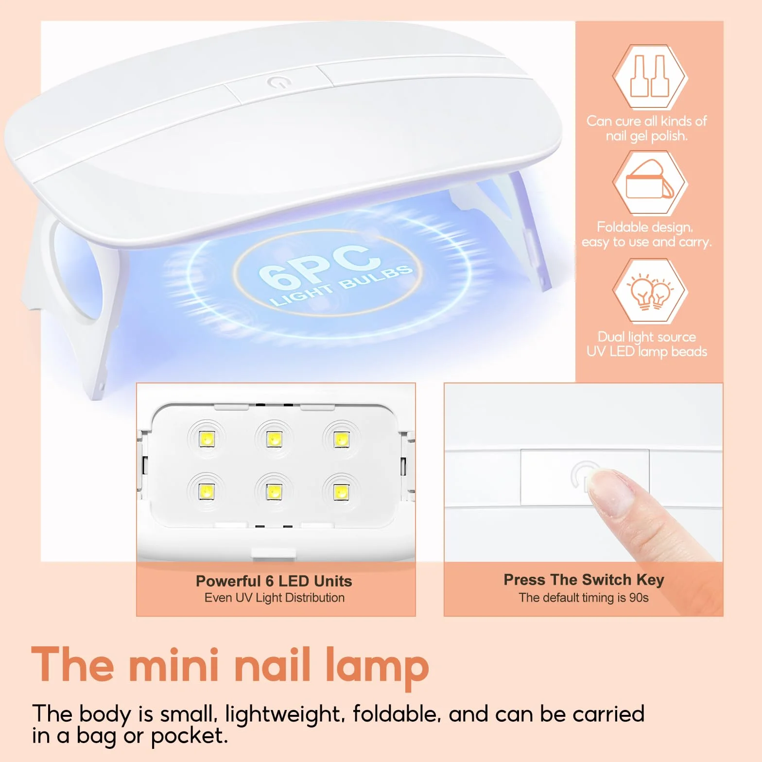 COSCELIA Kompletny zestaw do manicure, 6 szt., półtrwały lakier biały, czerwony, różowy, czarny, 3 szt. żelowych paznokci z lampą do paznokci