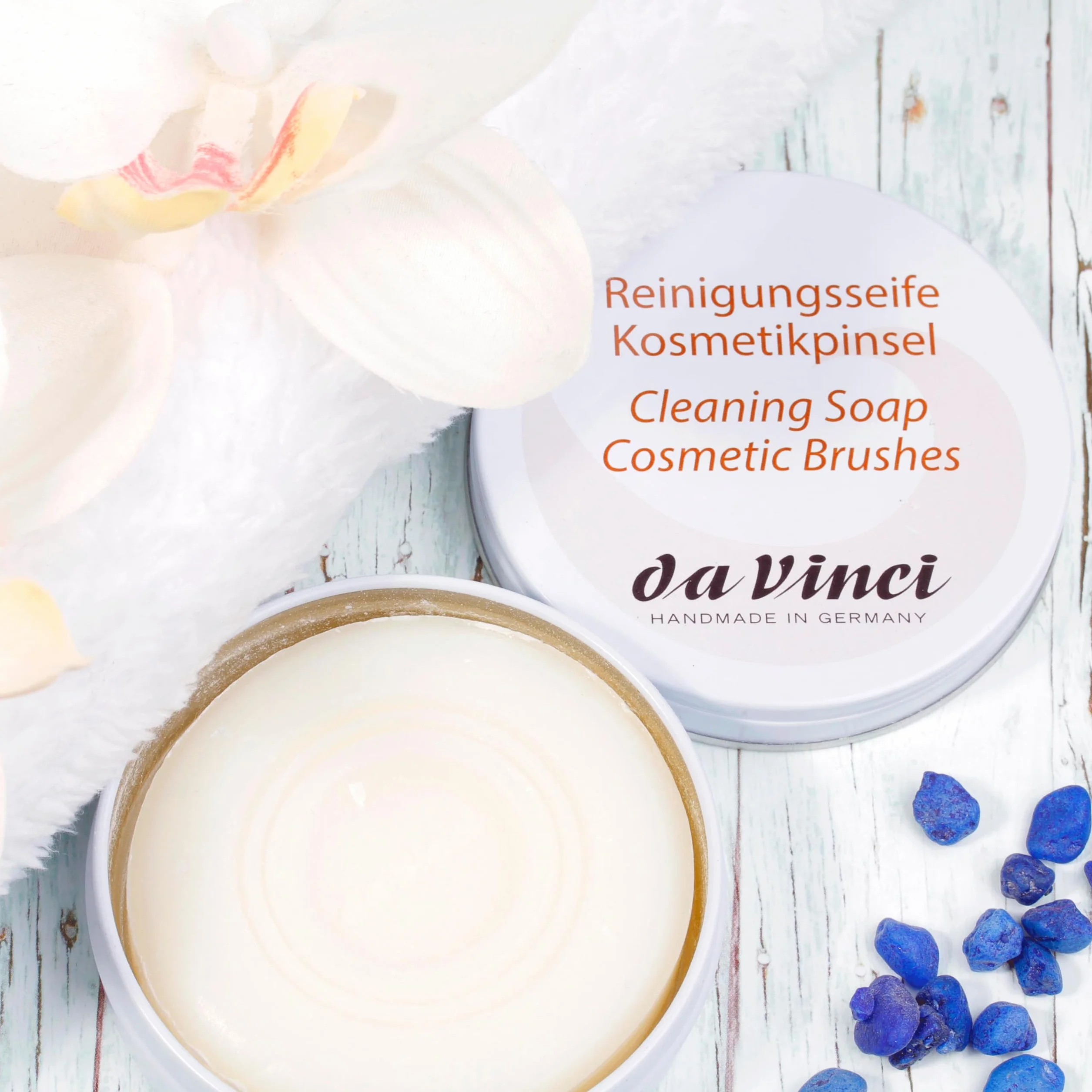 da Vinci, Mydło pędzlowe, 13 g, wegańskie, do czyszczenia i pielęgnacji pędzli kosmetycznych i blendera kosmetycznego, natłuszczające dla uzyskania gładkich włosków, zapach cytryny, Made in Germany