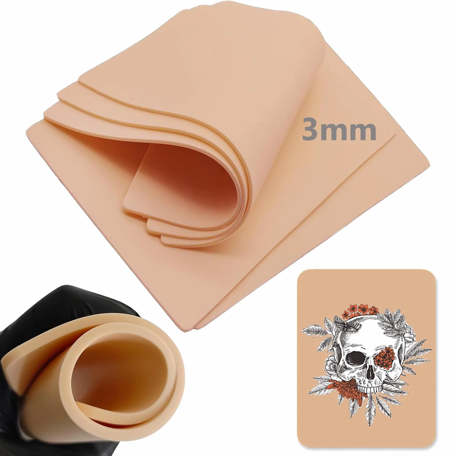 Sztuczna skóra tatuaż skóra do ćwiczeń 3 mm, Unihuby 6 sztuk tatuaży skóra 3 mm sztuczna skóra 20 x 14 cm silikonowe tatuaże skórki Fake Skins
