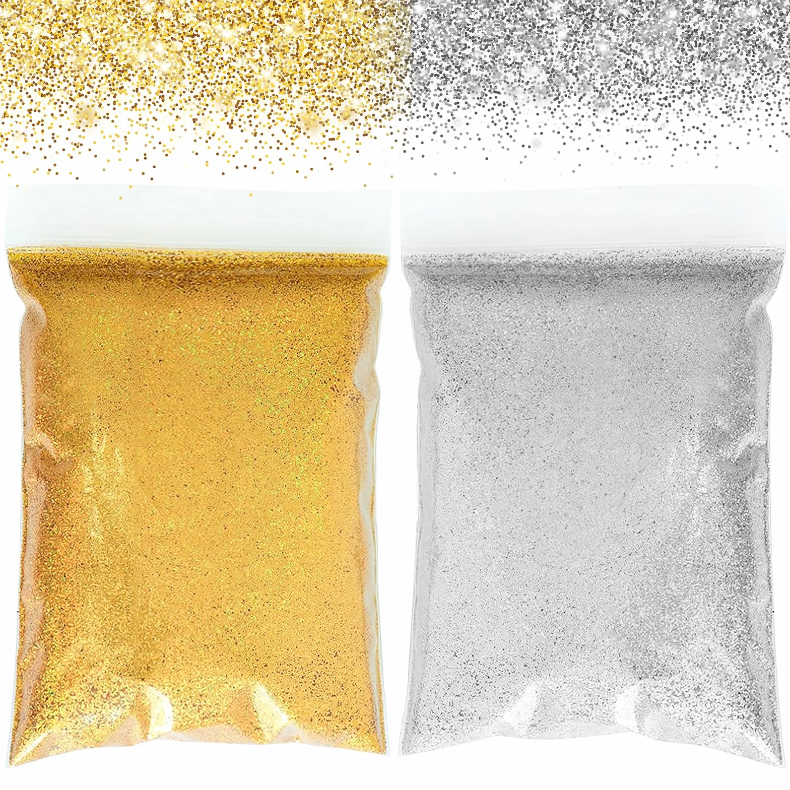 Mesen Glitter voor Ambachten 200g Goud Glitter Poeder Glitter Poeder Glitter Ambachten Glitter Poeder voor Nagels Gezicht Kaarten Maken Ambachten Nail Art (100g Goud + 100g Zilver)
