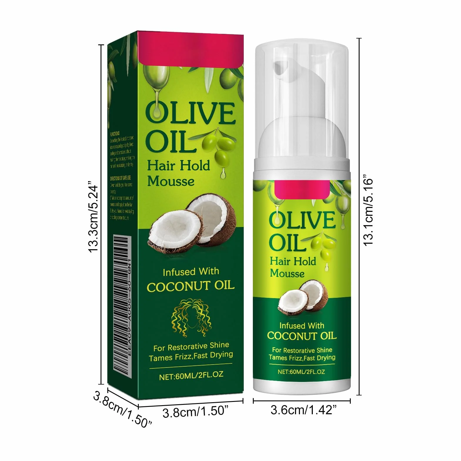 Olive Oil Volume Styling Mousse, Curl Defining Cream, mus do stylizacji włosów, nawilżająca stylizacja włosów z oliwą z oliwek, lekka pianka do włosów z elastycznym trzymaniem, nadaje się do