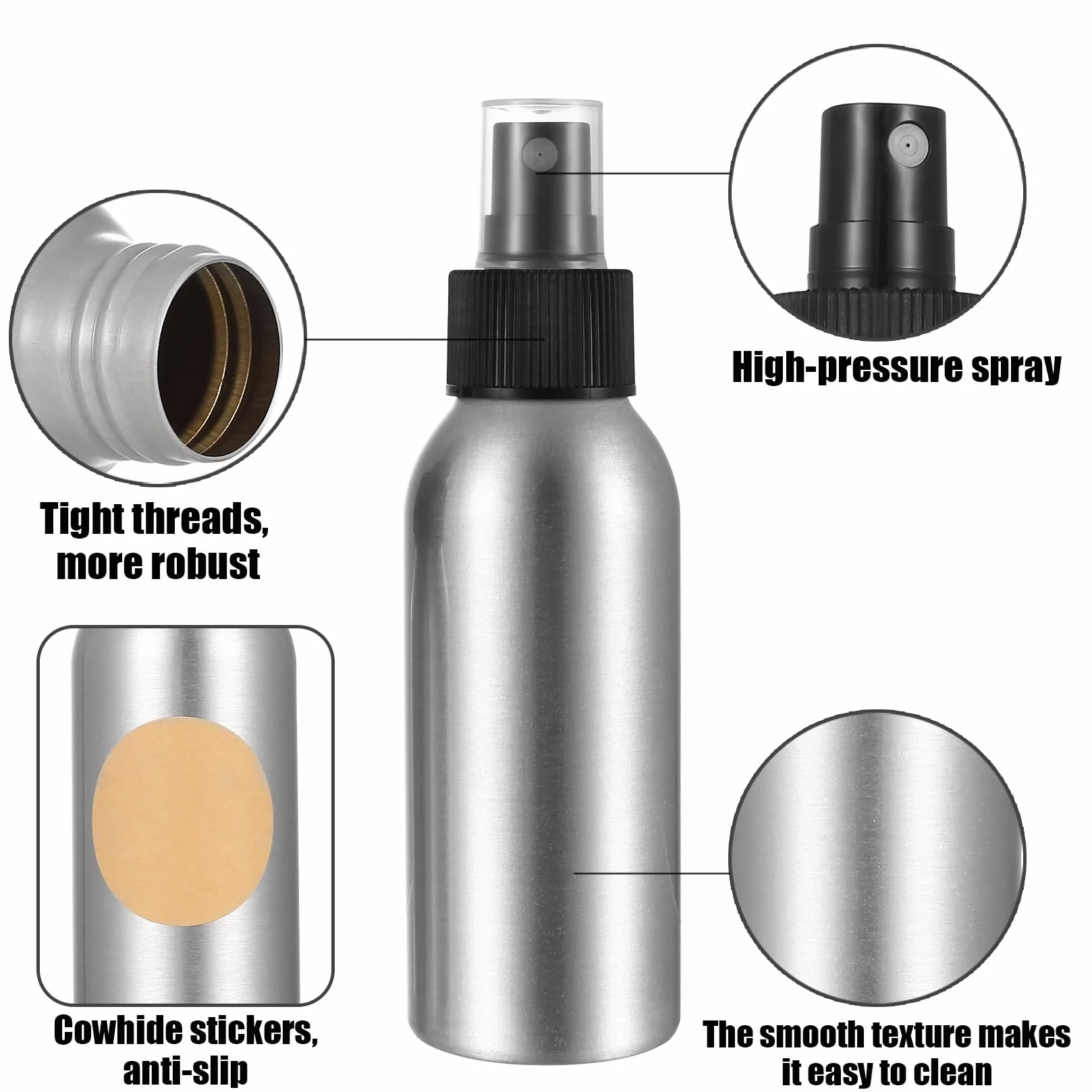 5 Sztuk Małych Butelek z Rozpylaczem 50ml, Aluminiowy Atomizer, Puste Butelki z Rozpylaczem do Napełniania, Butelka z Pompką do Kosmetyków Płynów Olejków Eterycznych, z 2 Lejkami, 1 Naklejką